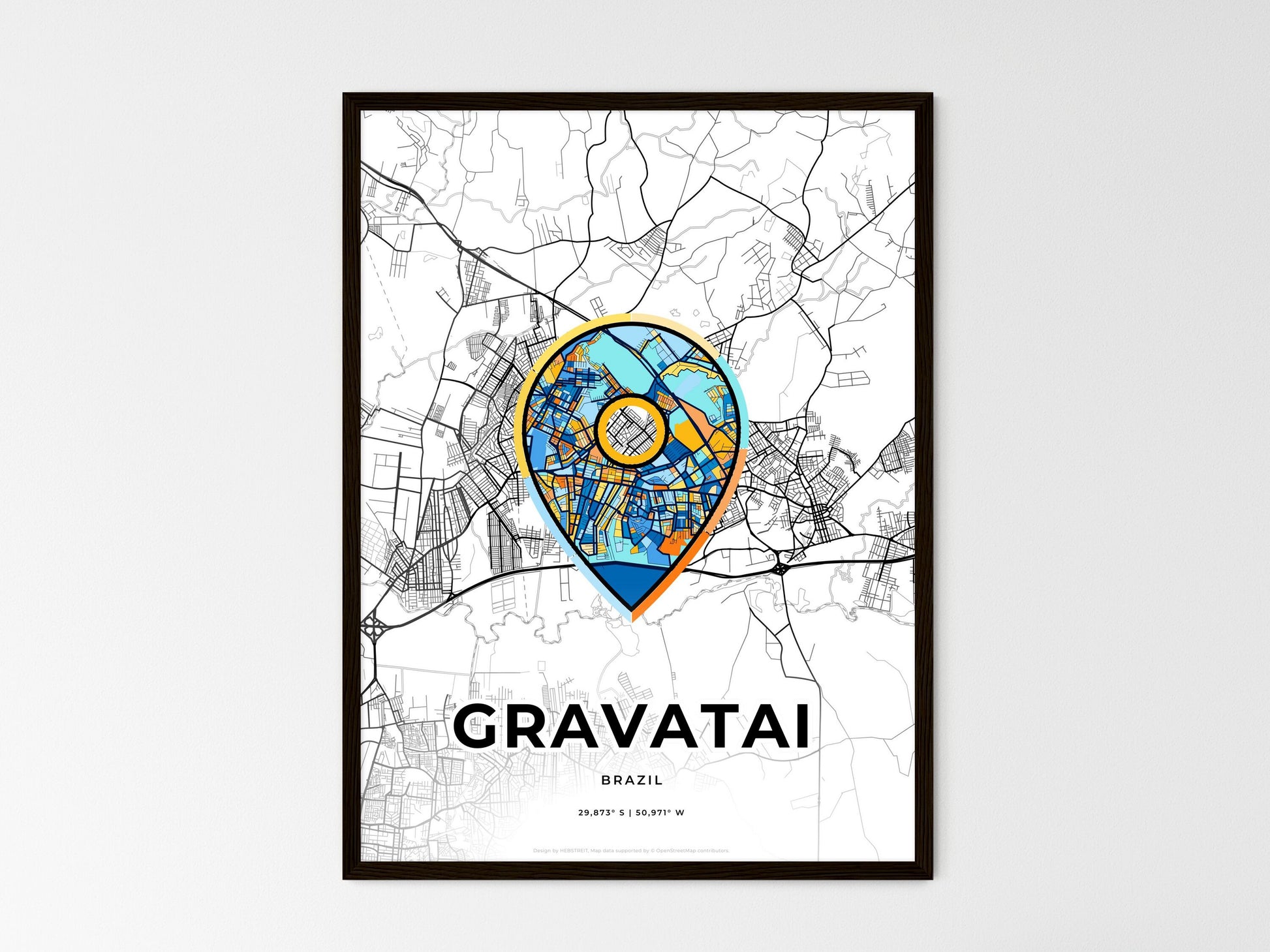 Gravatai Brazil wedding art map with pointer icon