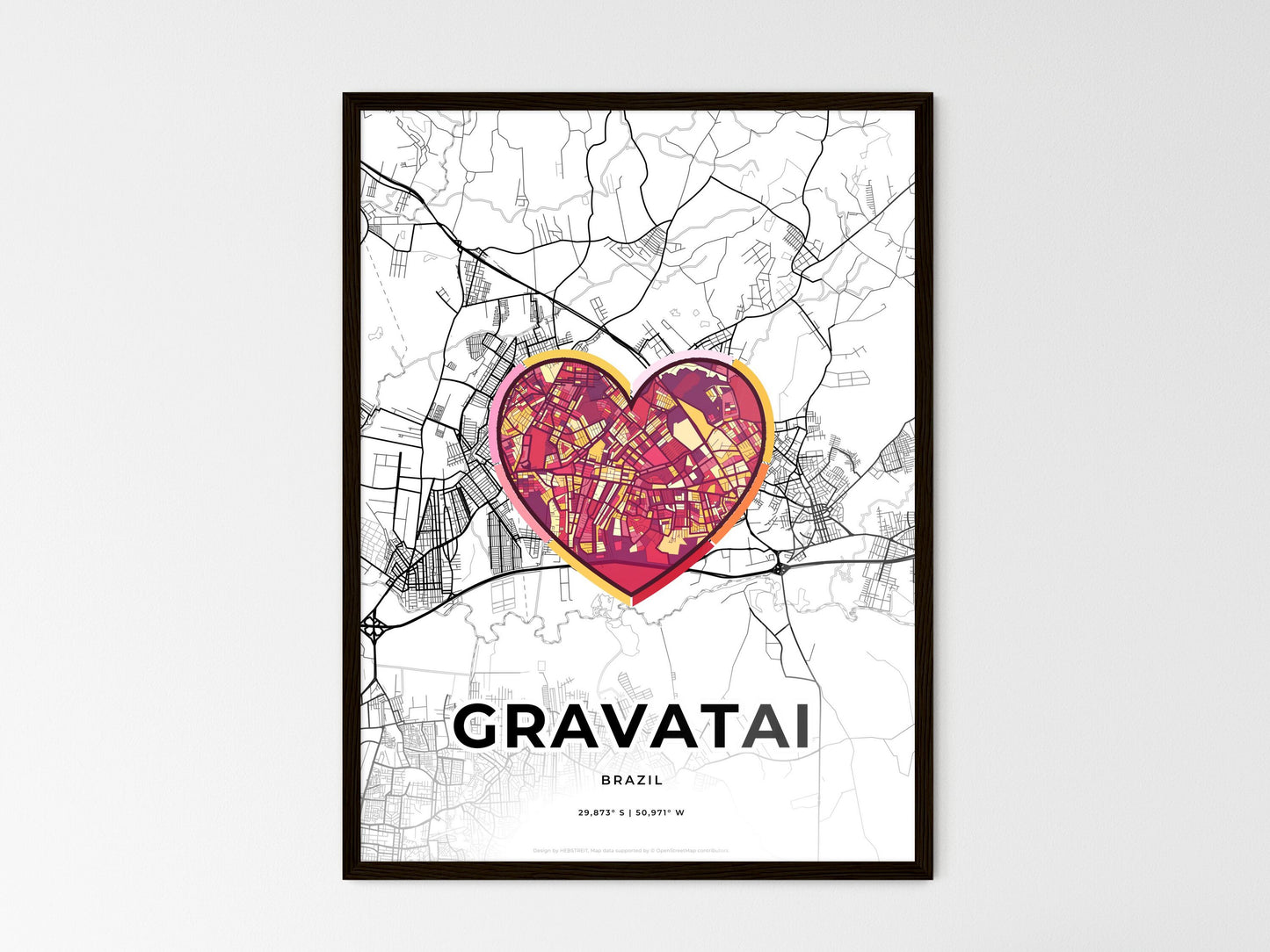Gravatai Brazil wedding art map with heart icon