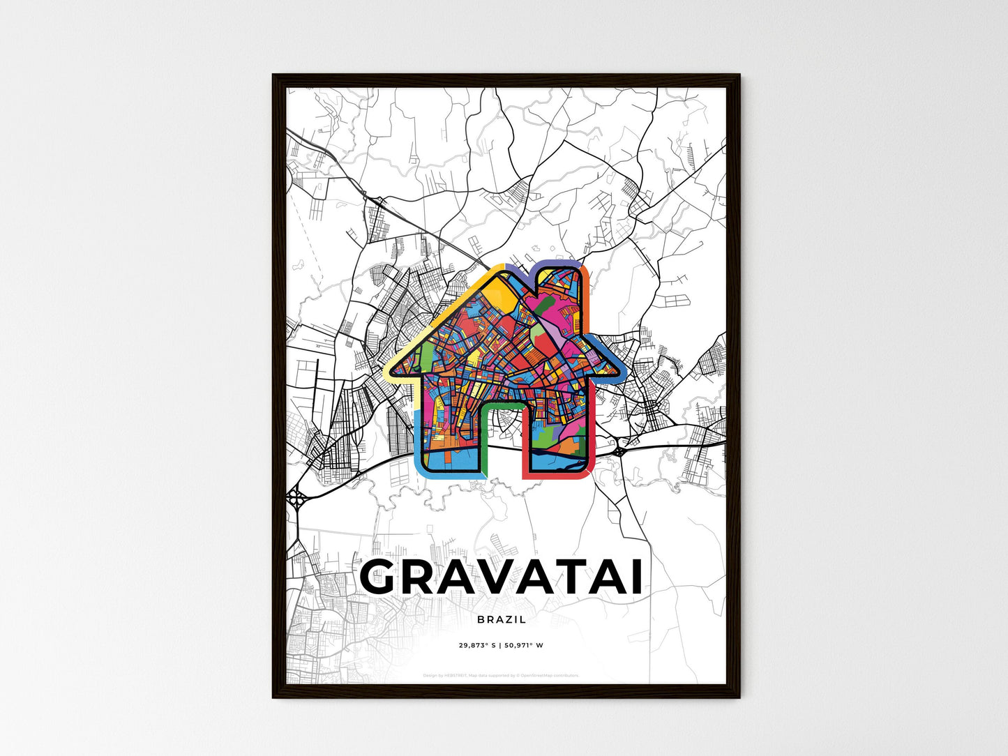 Gravatai Brazil wedding art map with home icon