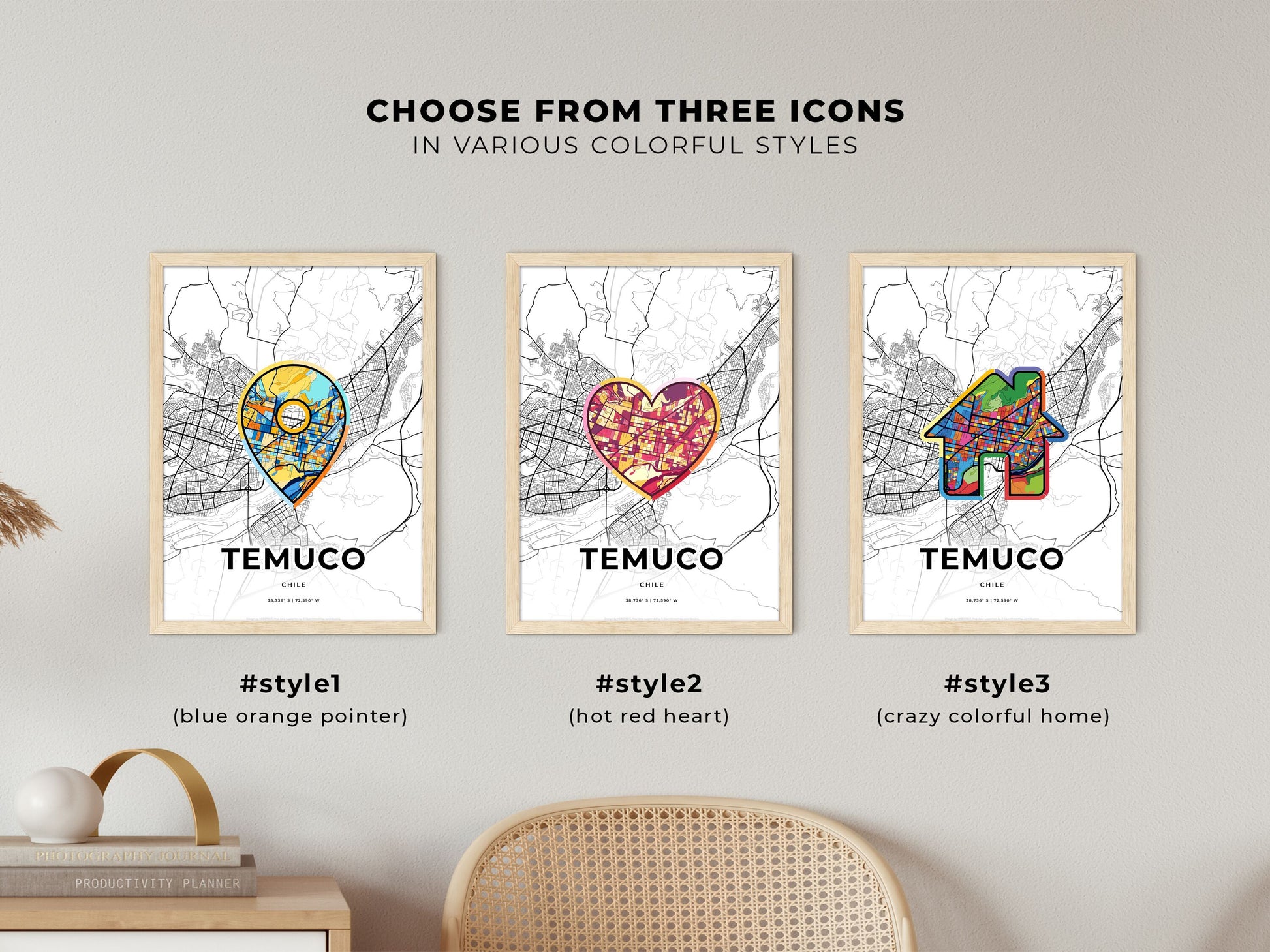 Temuco Chile maps with colorful icons