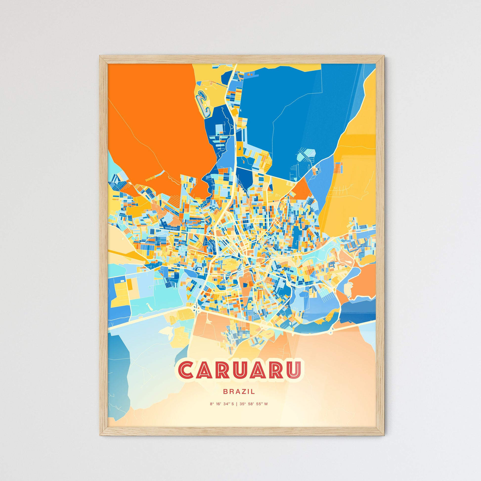 Colorful CARUARU BRAZIL Fine Art Map Blue Orange