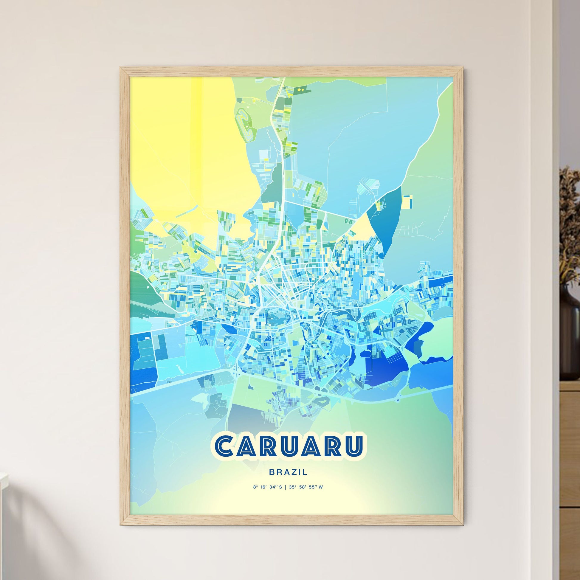 Colorful CARUARU BRAZIL Fine Art Map Cool Blue