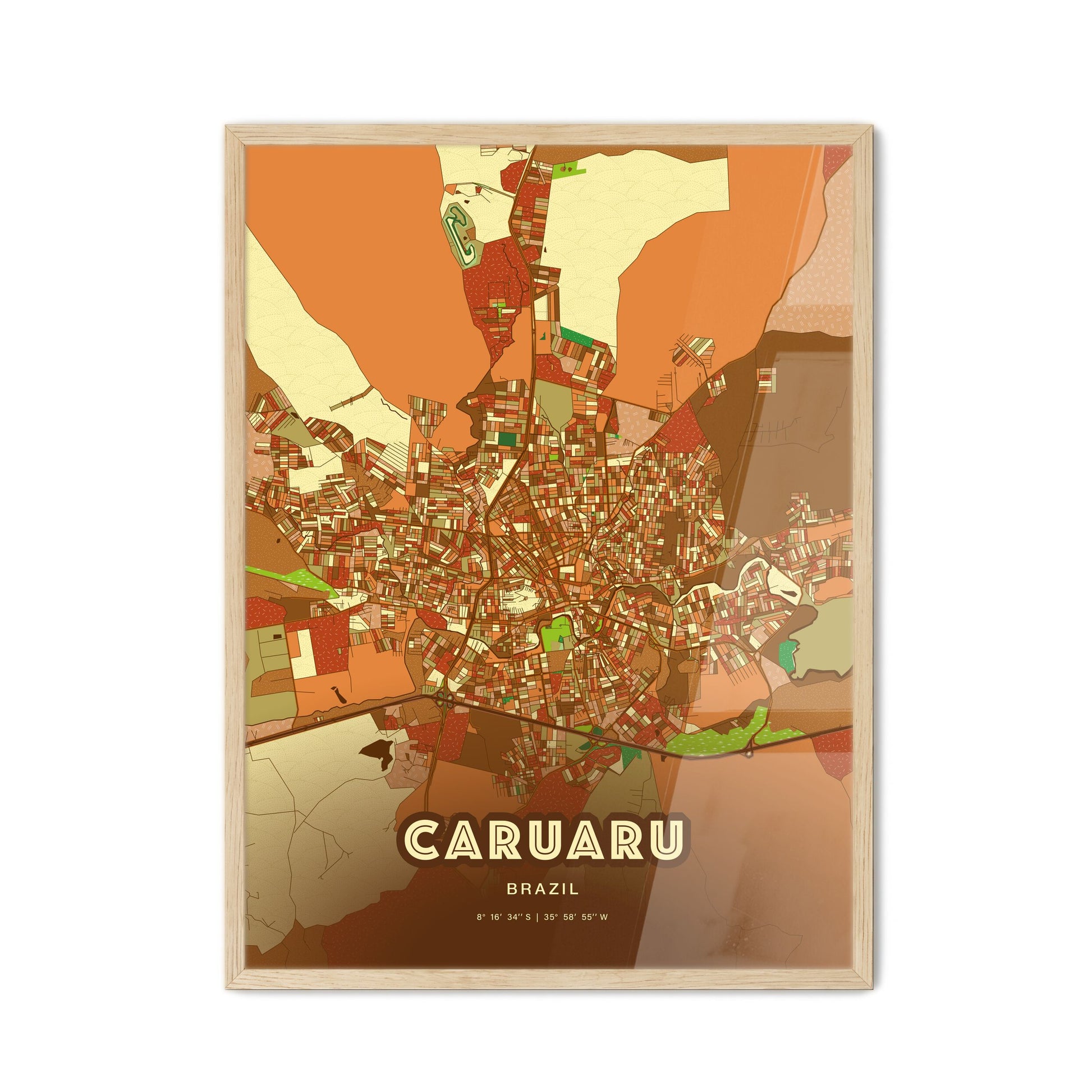 Colorful CARUARU BRAZIL Fine Art Map Farmhouse