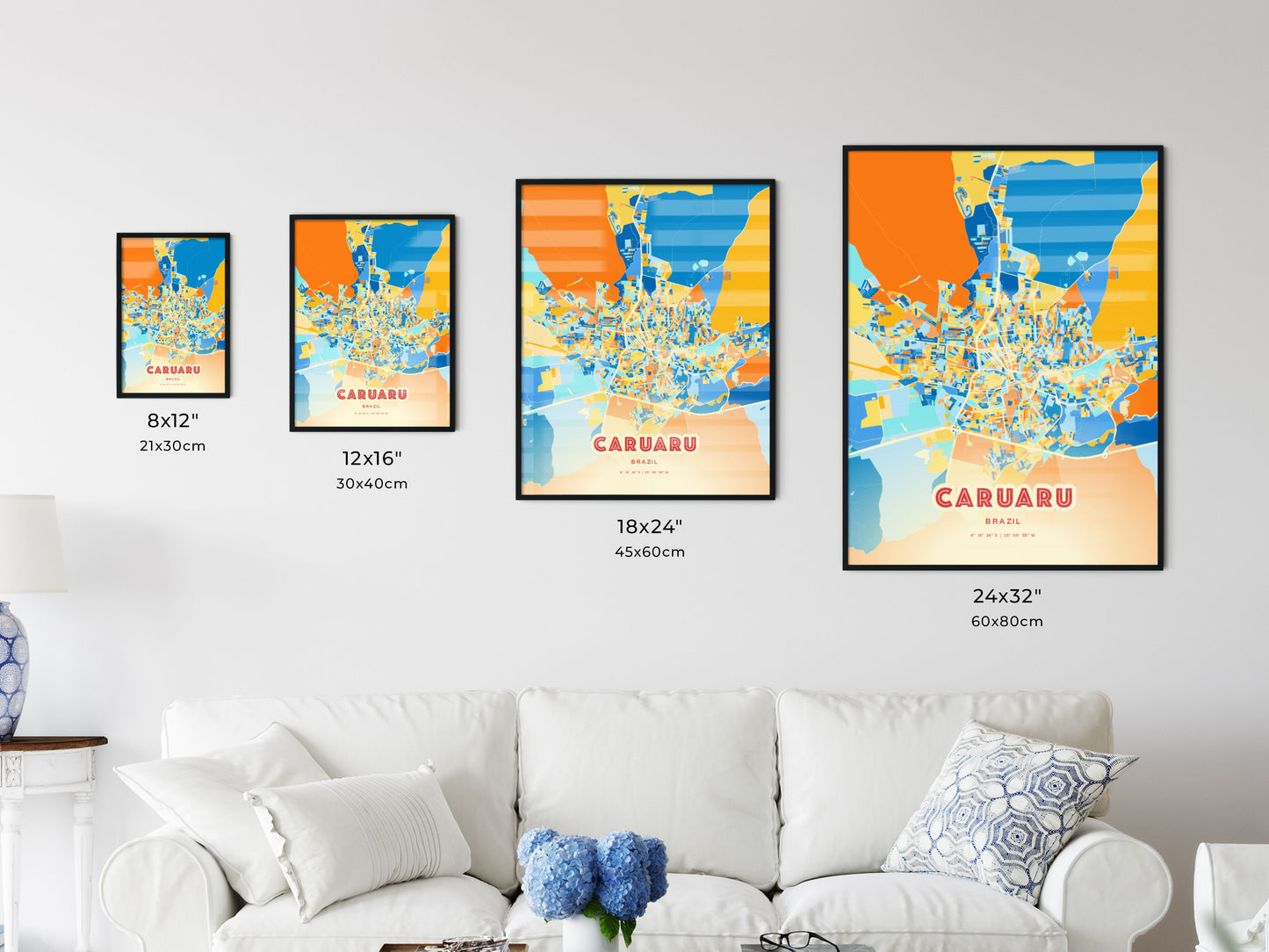 Colorful CARUARU BRAZIL Fine Art Map Blue Orange