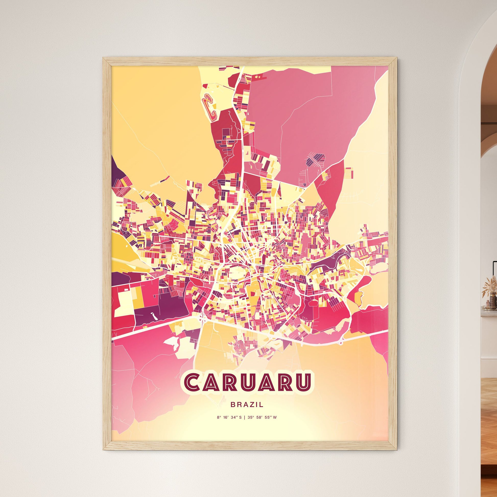 Colorful CARUARU BRAZIL Fine Art Map Hot Red