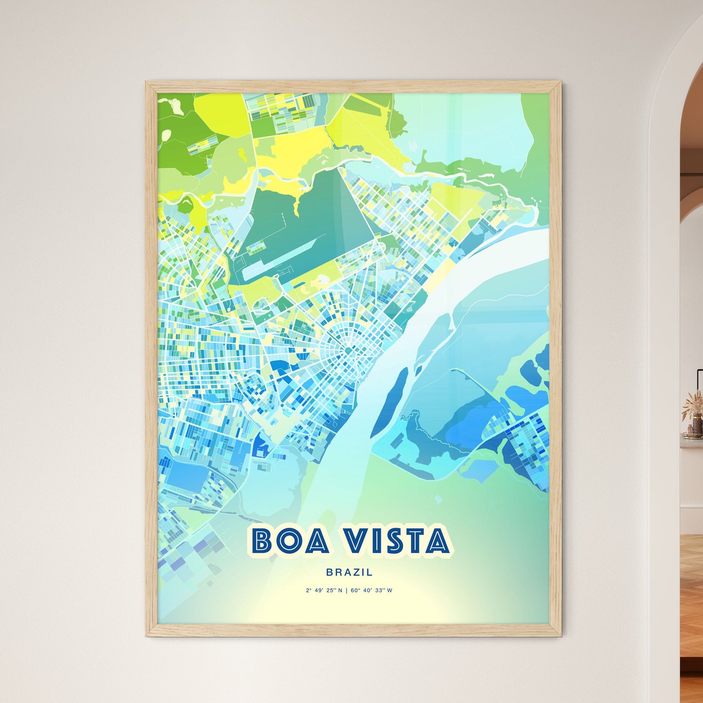 Colorful BOA VISTA BRAZIL Fine Art Map Cool Blue