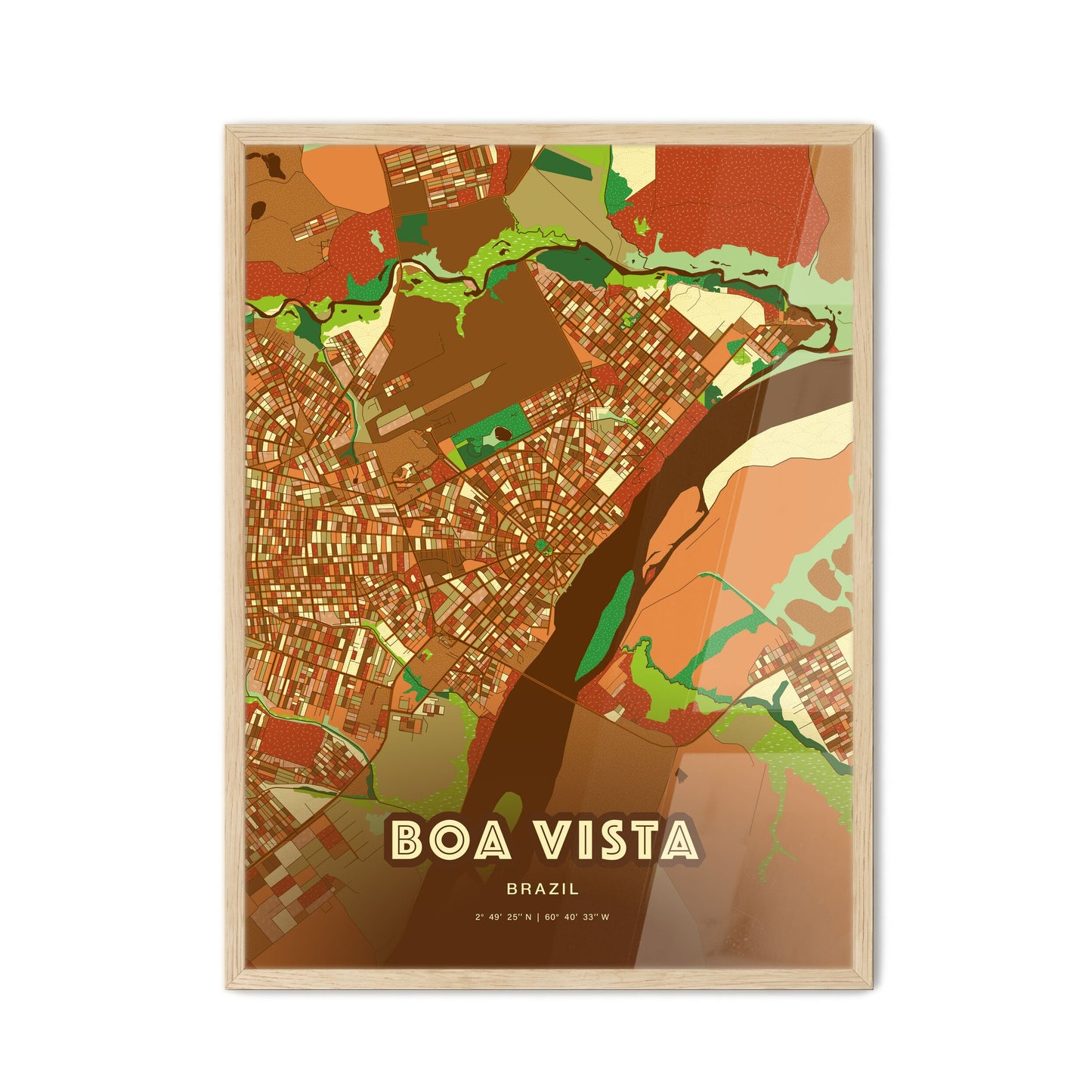 Colorful BOA VISTA BRAZIL Fine Art Map Farmhouse