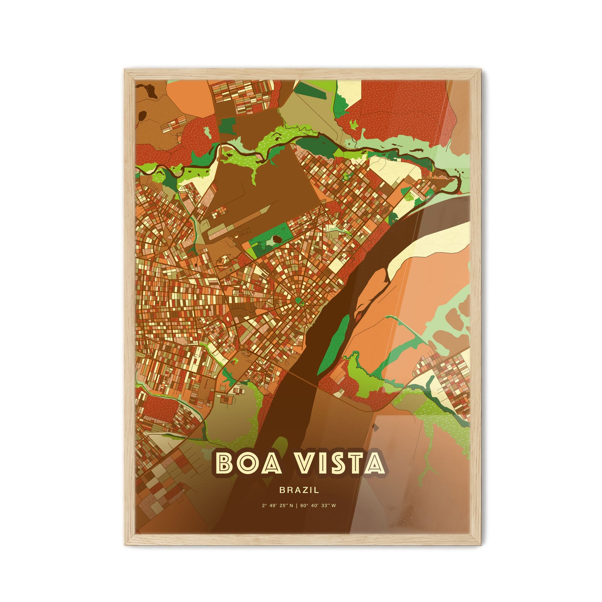 Colorful BOA VISTA BRAZIL Fine Art Map Farmhouse