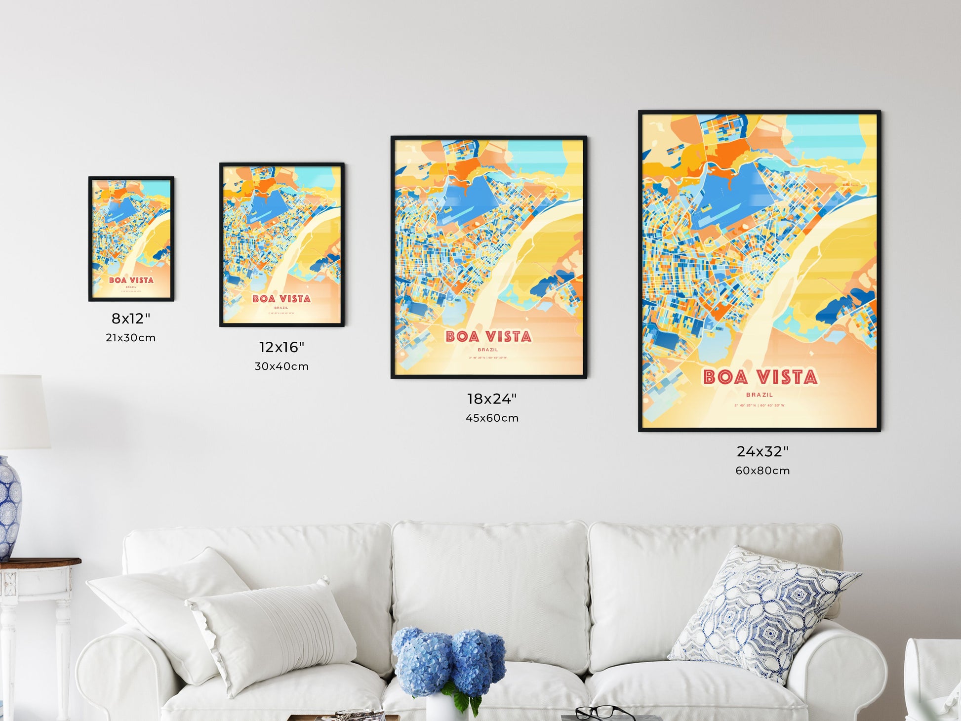 Colorful BOA VISTA BRAZIL Fine Art Map Blue Orange