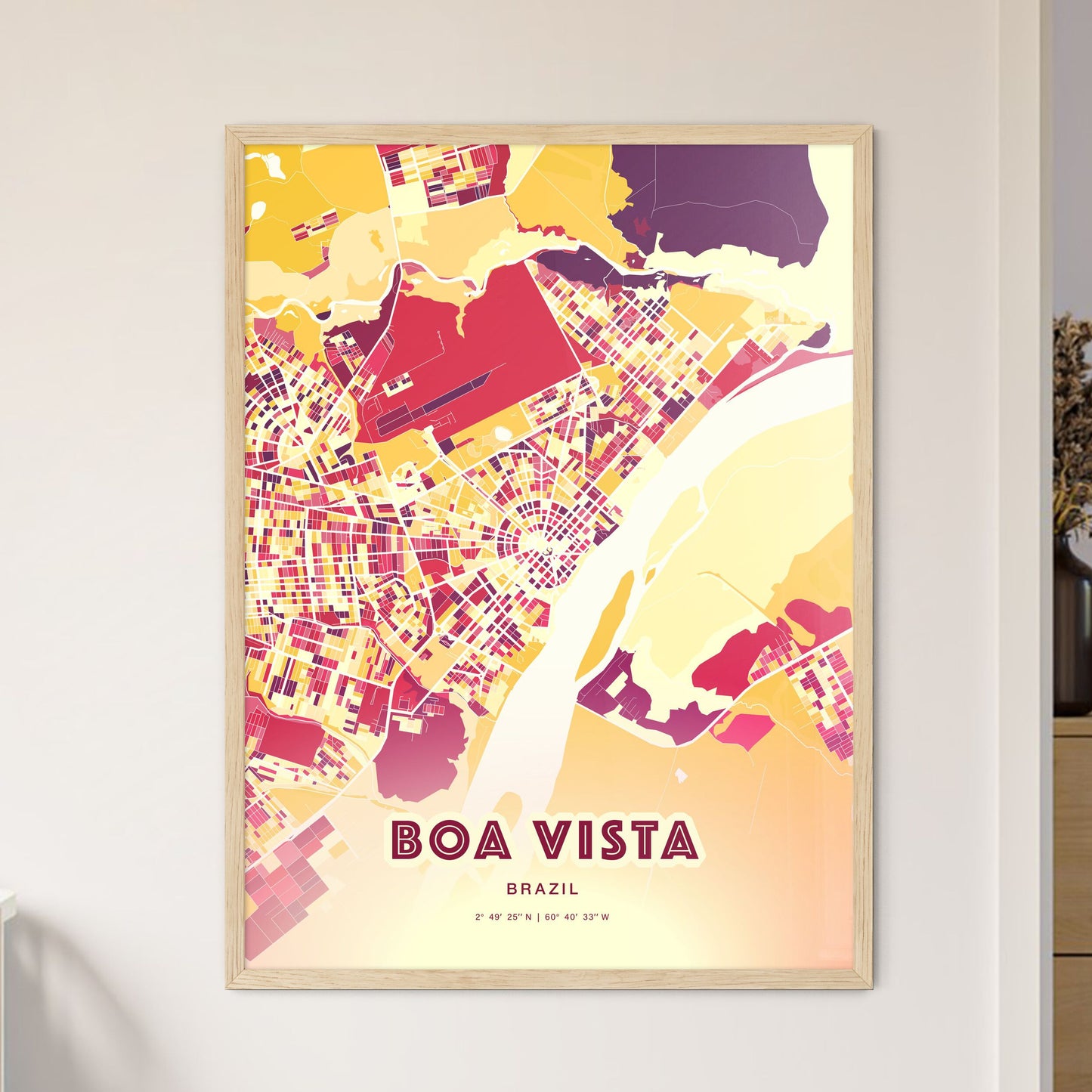 Colorful BOA VISTA BRAZIL Fine Art Map Hot Red