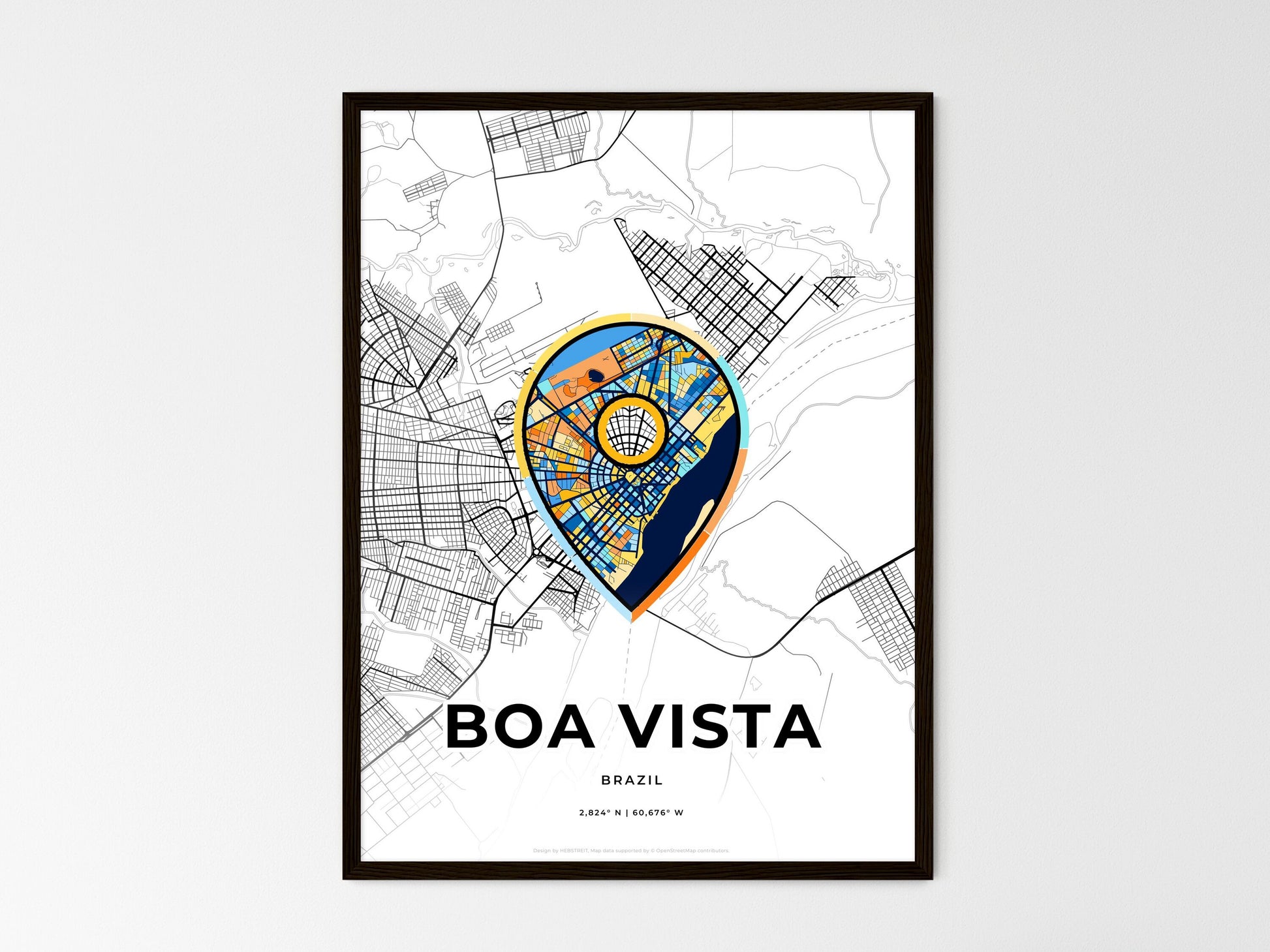 Boa Vista Brazil wedding art map with pointer icon