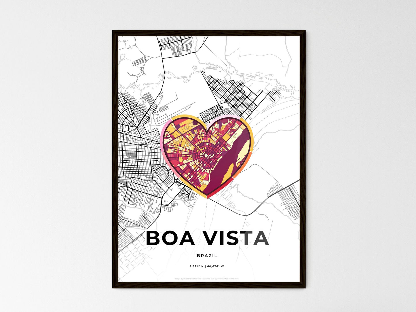 Boa Vista Brazil wedding art map with heart icon