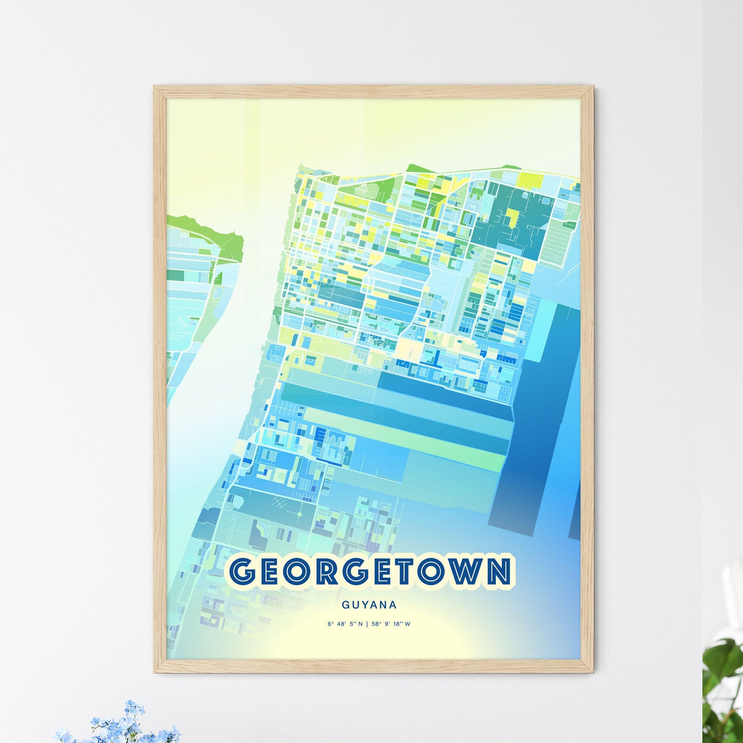 Colorful GEORGETOWN GUYANA Fine Art Map Cool Blue