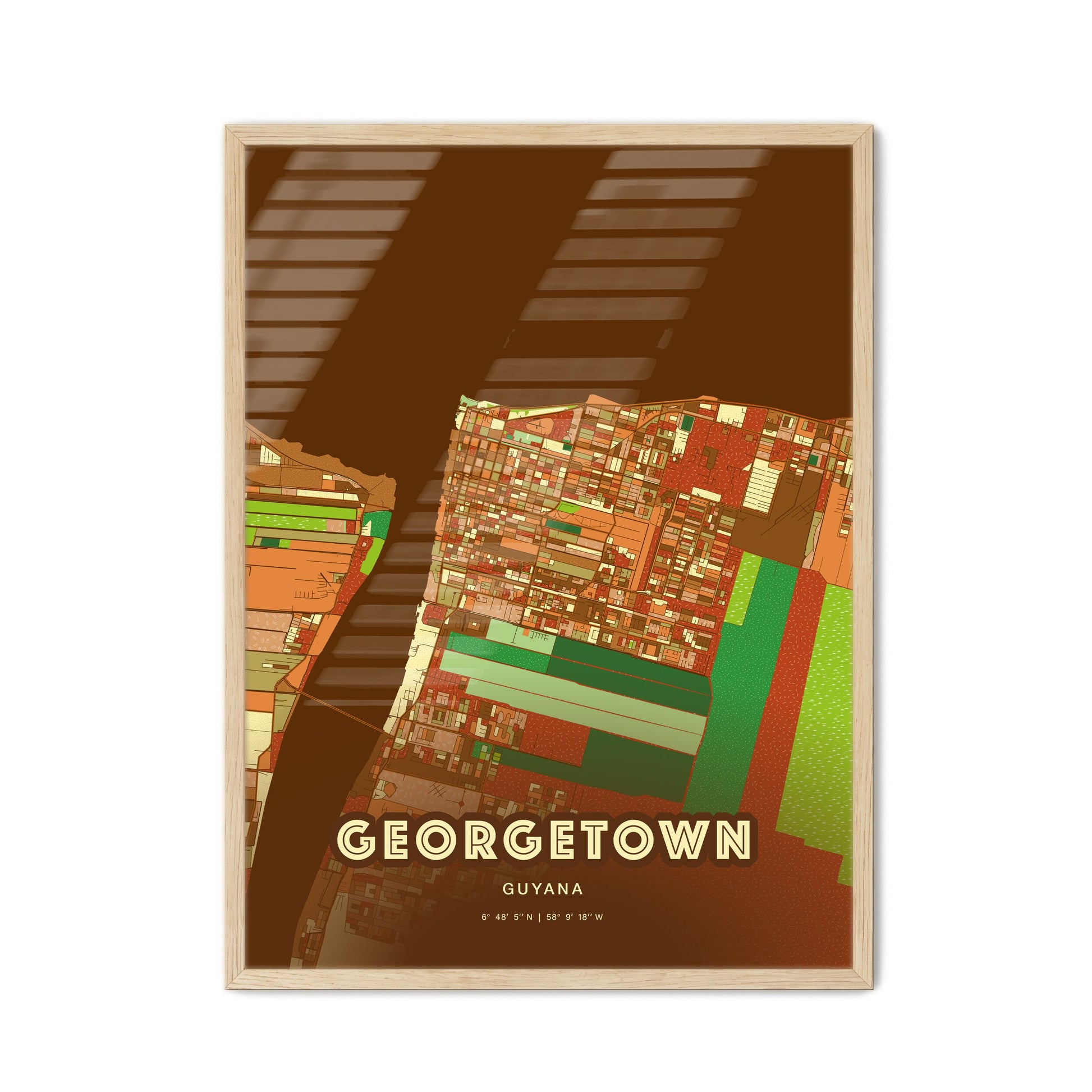 Colorful GEORGETOWN GUYANA Fine Art Map Farmhouse