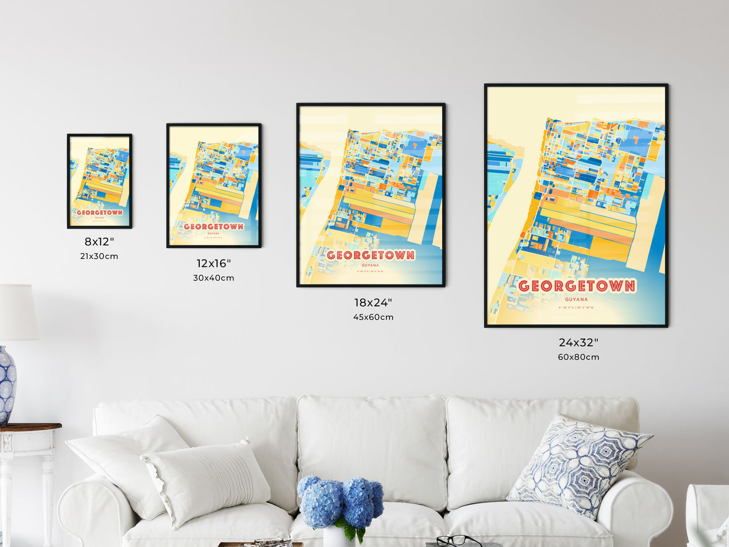 Colorful GEORGETOWN GUYANA Fine Art Map Blue Orange