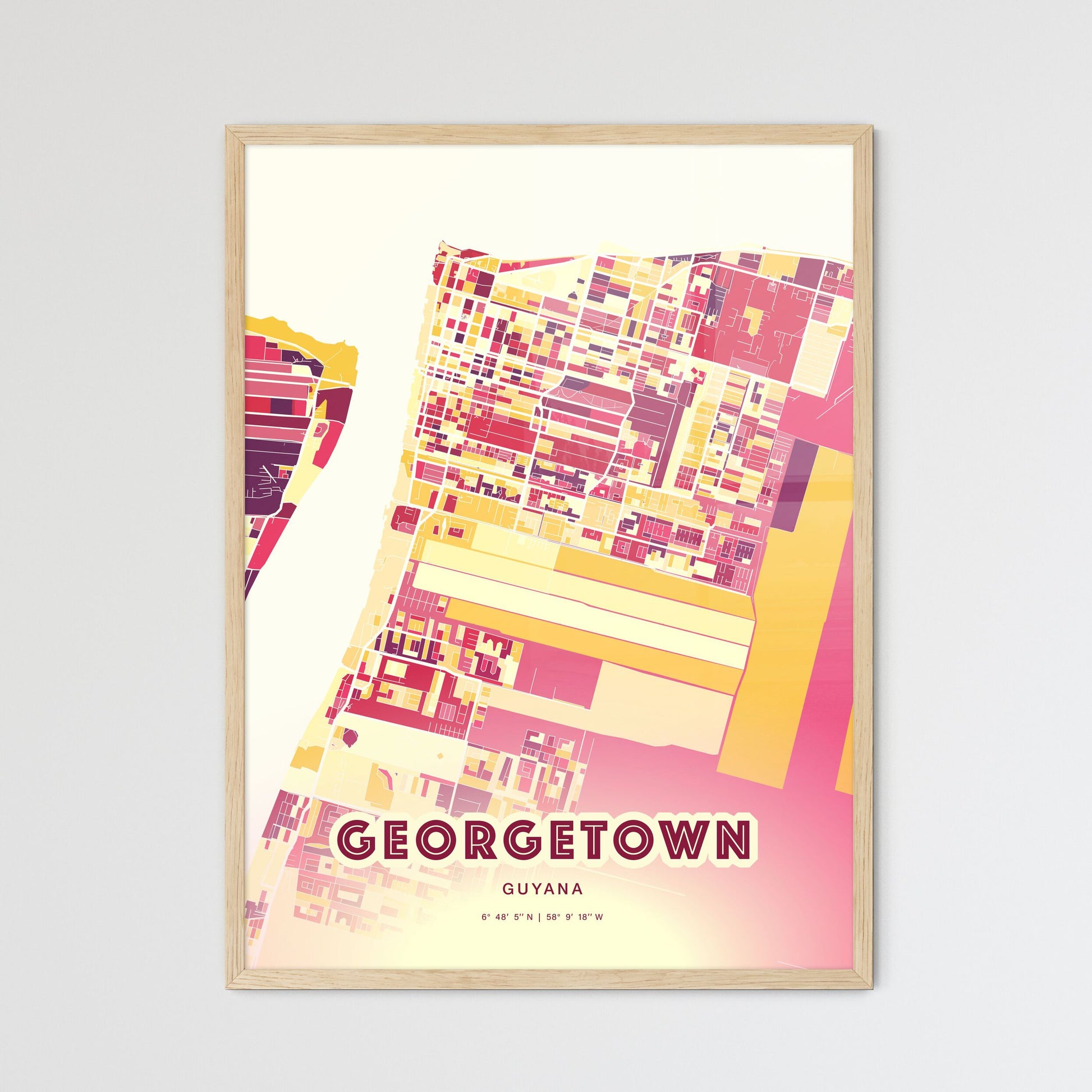 Colorful GEORGETOWN GUYANA Fine Art Map Hot Red