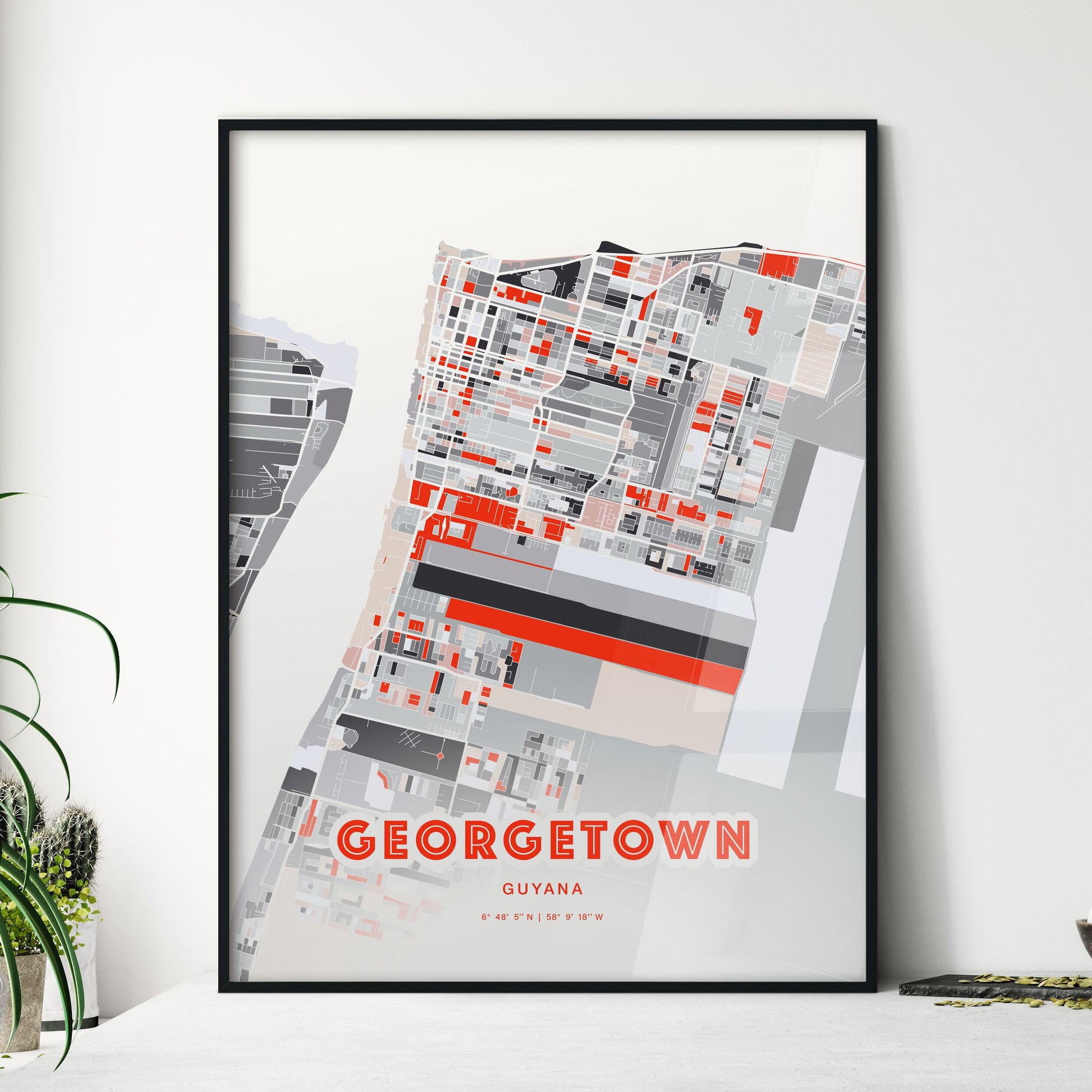 Colorful GEORGETOWN GUYANA Fine Art Map Modern