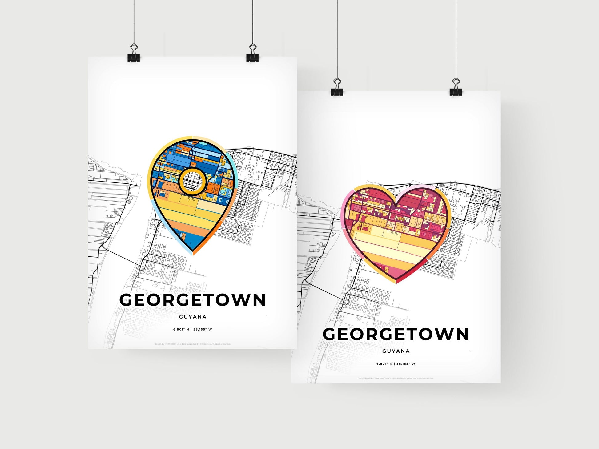 GEORGETOWN GUYANA minimal art map with a colorful icon. Where it all began, Couple map gift.