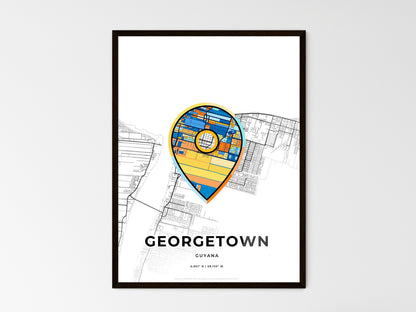 GEORGETOWN GUYANA minimal art map with a colorful icon. Where it all began, Couple map gift. Style 1