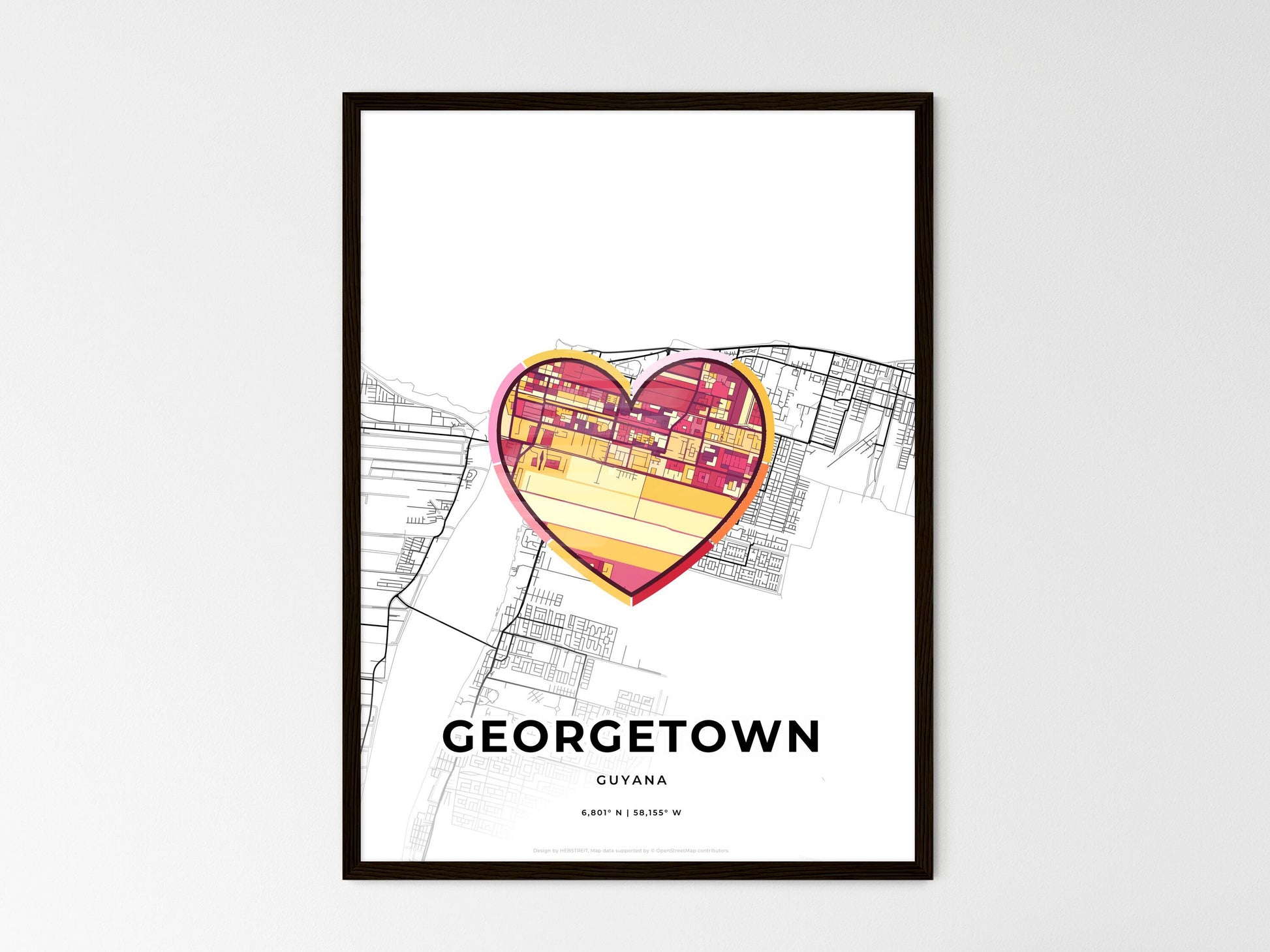 GEORGETOWN GUYANA minimal art map with a colorful icon. Where it all began, Couple map gift. Style 2