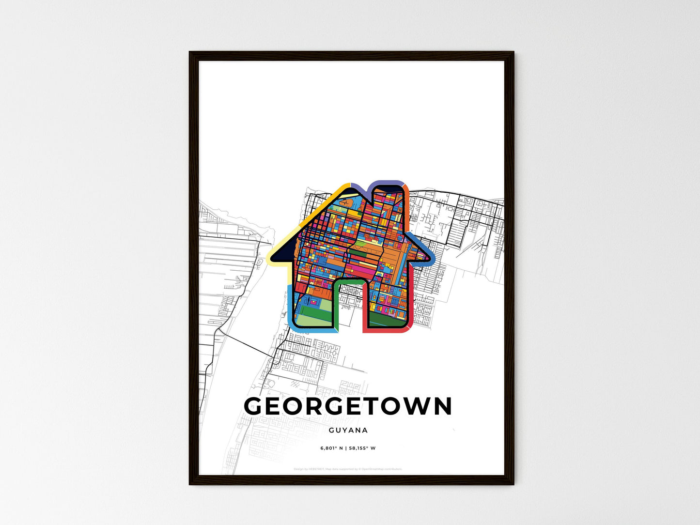 GEORGETOWN GUYANA minimal art map with a colorful icon. Where it all began, Couple map gift. Style 3