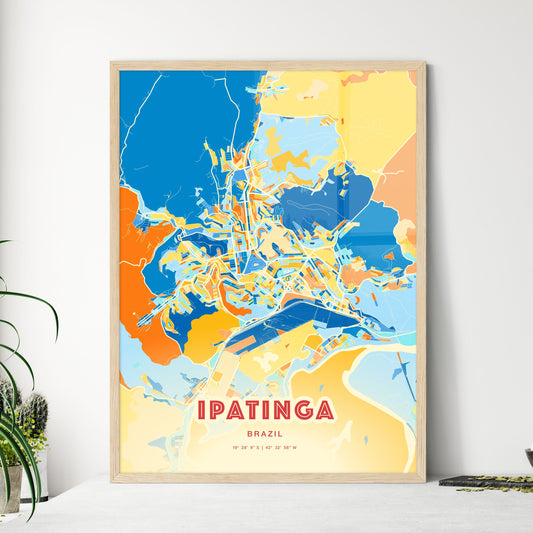 Colorful IPATINGA BRAZIL Fine Art Map Blue Orange