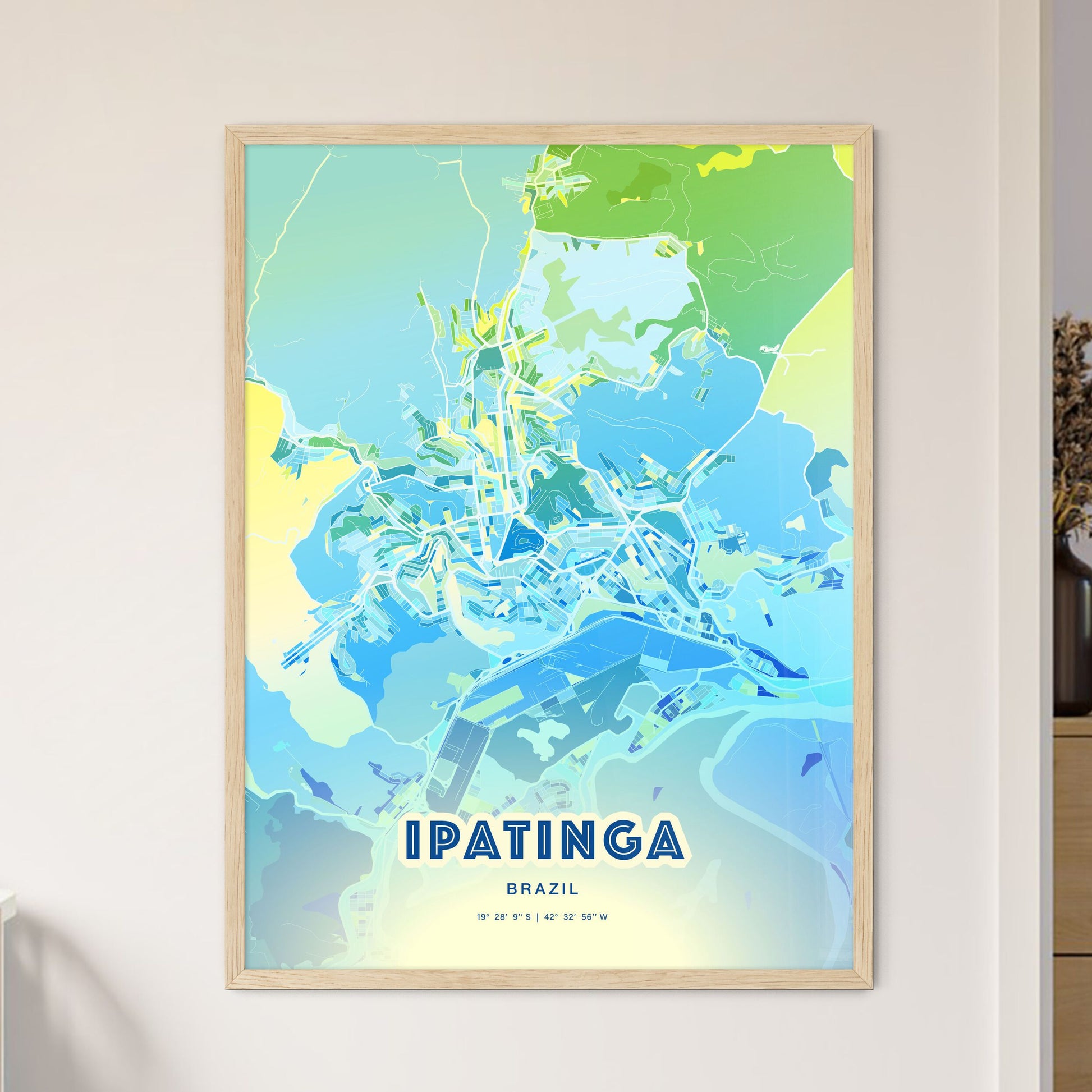 Colorful IPATINGA BRAZIL Fine Art Map Cool Blue