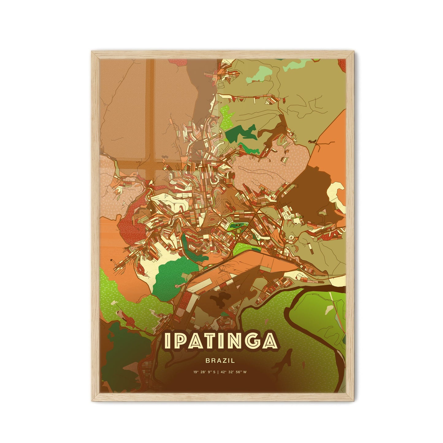 Colorful IPATINGA BRAZIL Fine Art Map Farmhouse