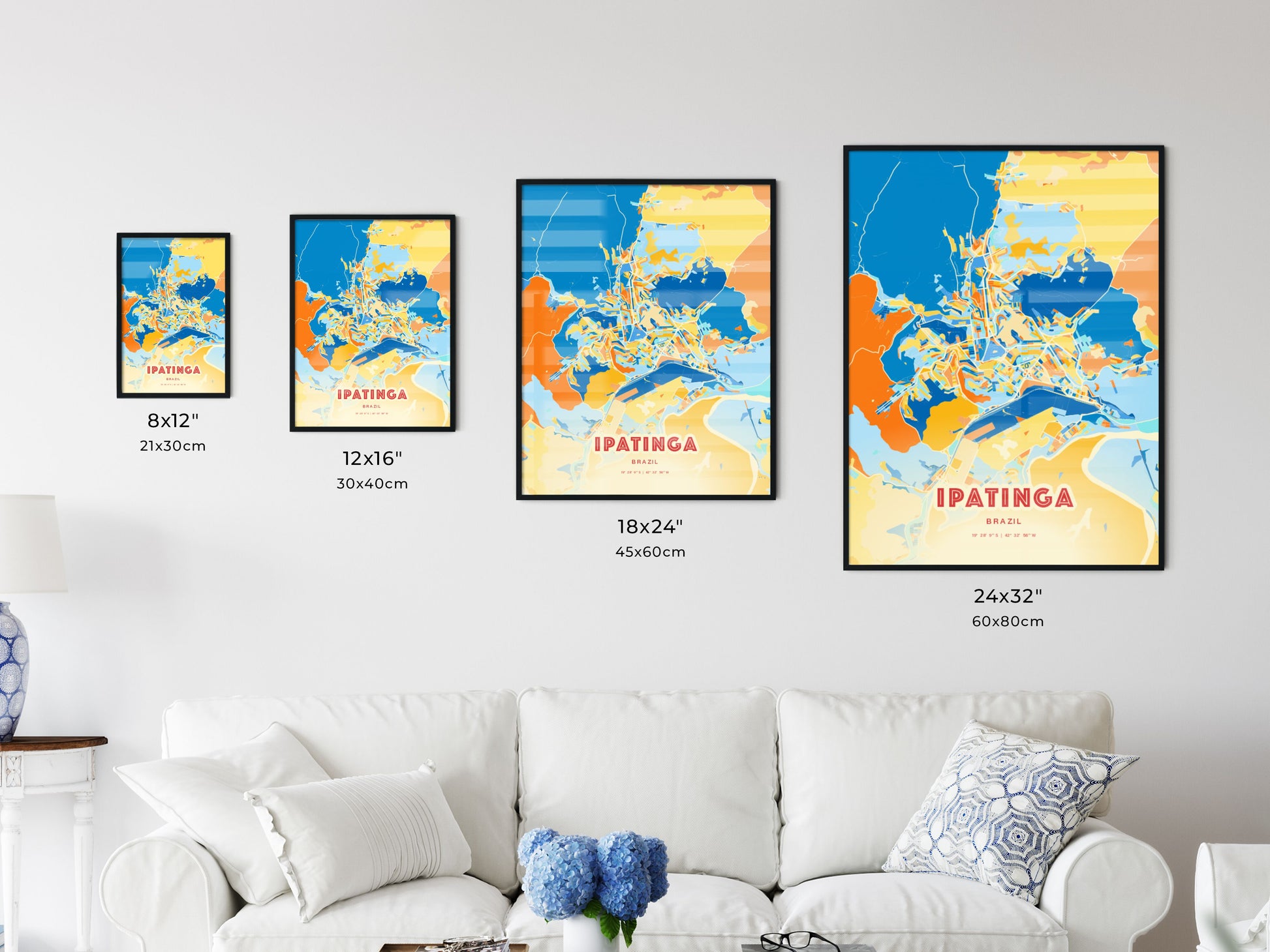 Colorful IPATINGA BRAZIL Fine Art Map Blue Orange