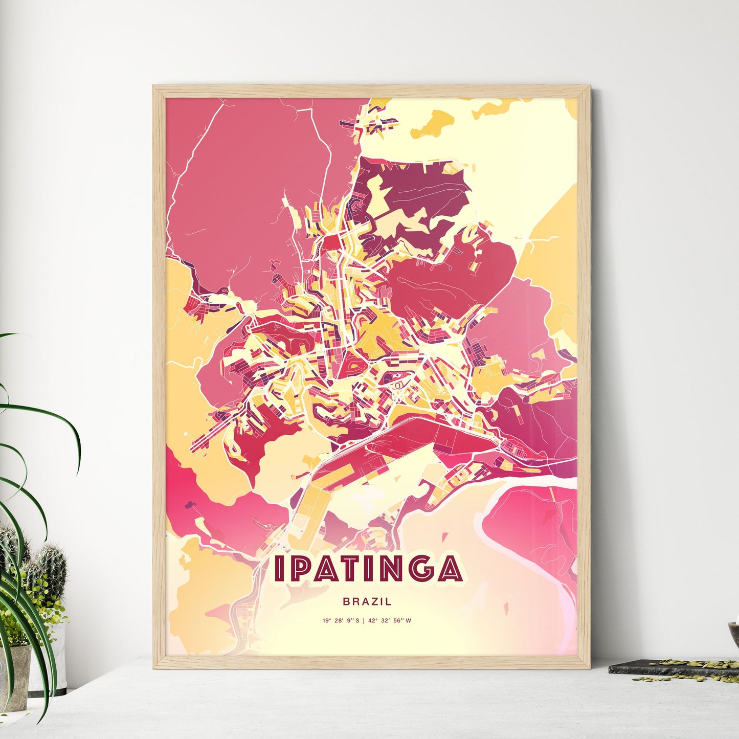 Colorful IPATINGA BRAZIL Fine Art Map Hot Red