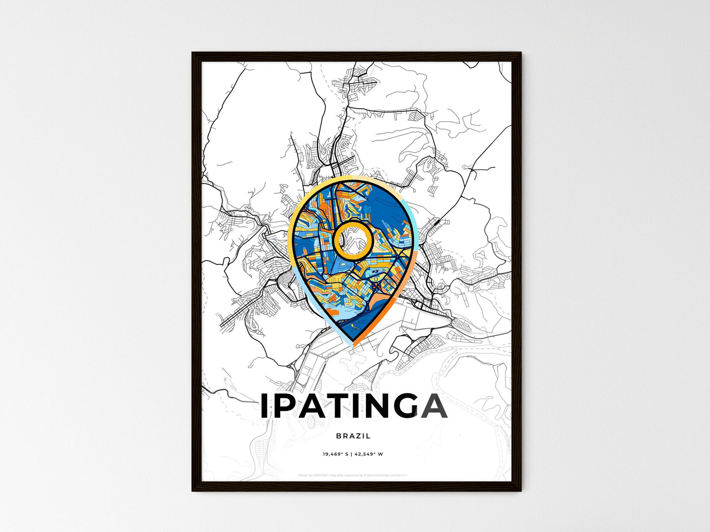Ipatinga Brazil wedding art map with pointer icon