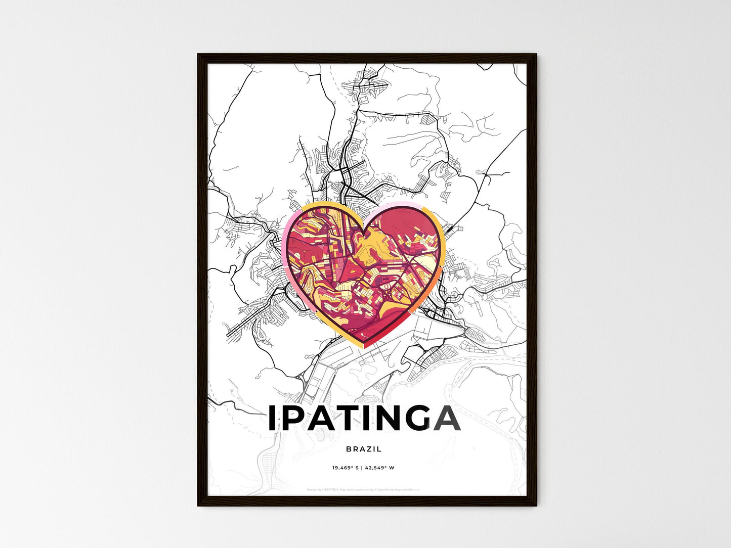 Ipatinga Brazil wedding art map with heart icon