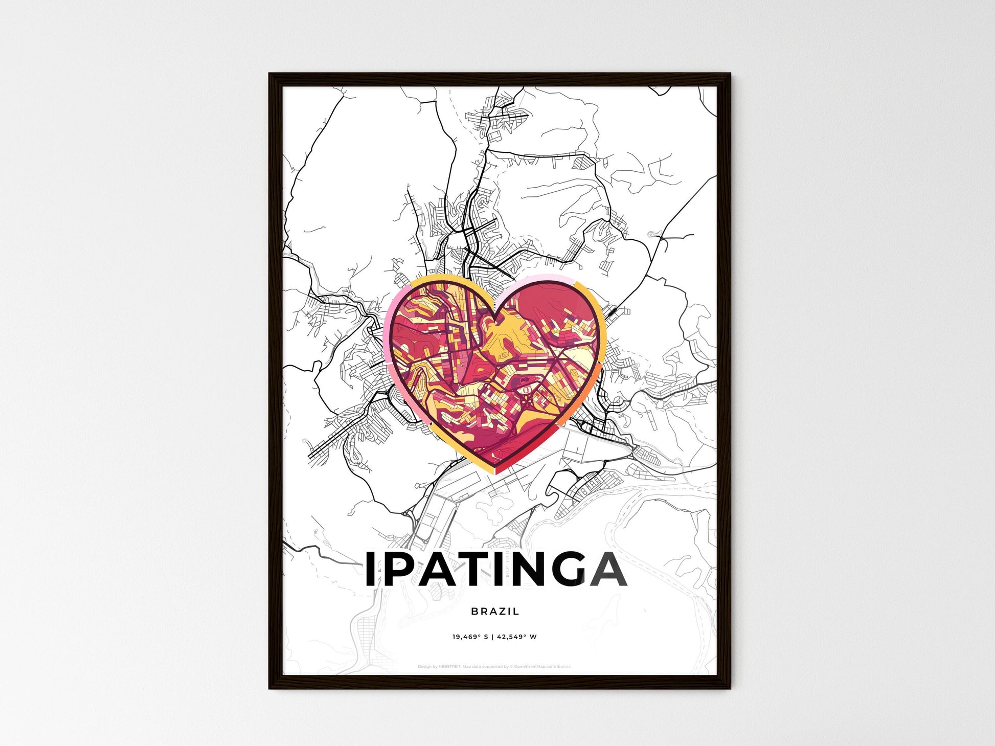 Ipatinga Brazil wedding art map with heart icon