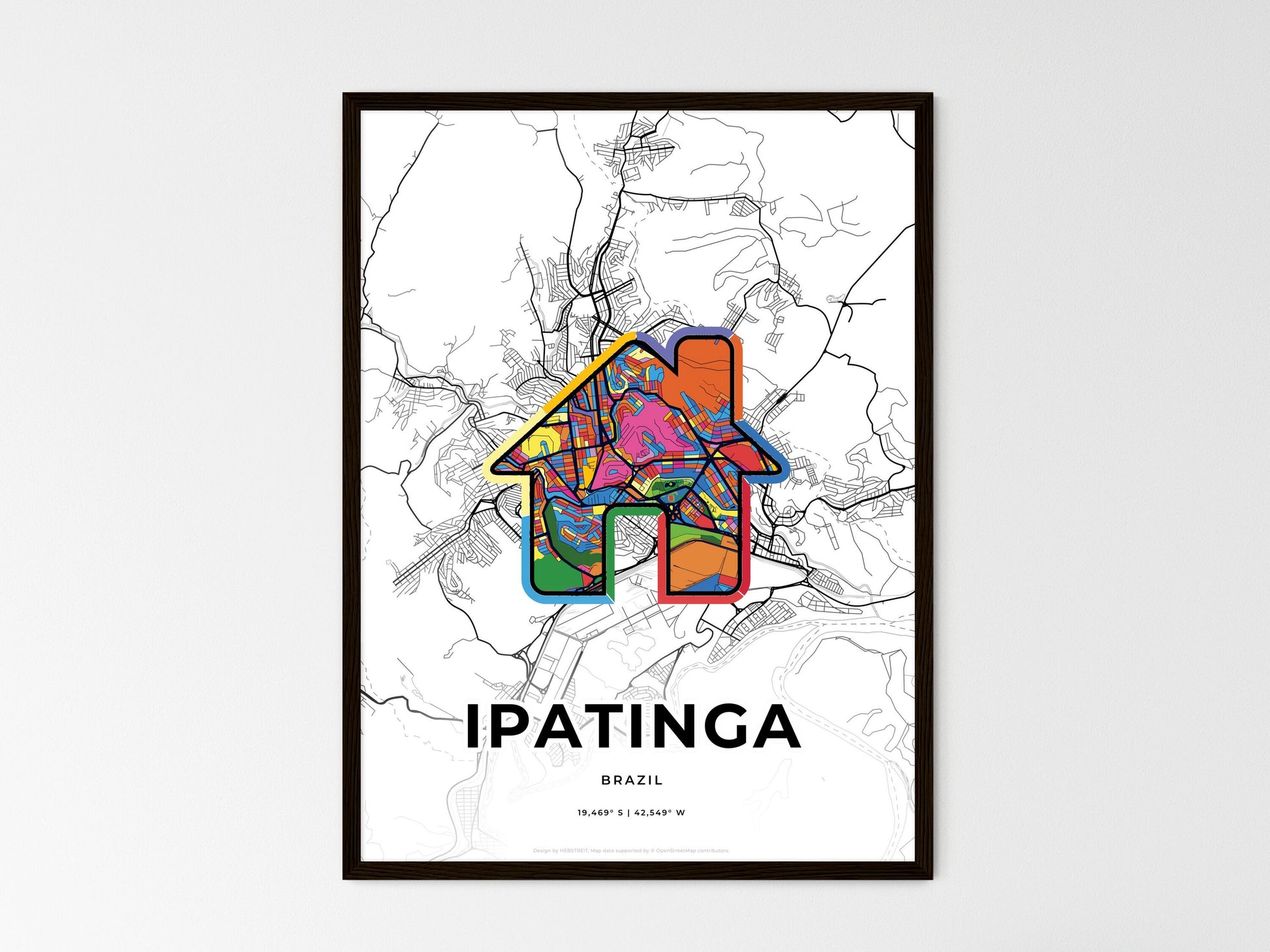 Ipatinga Brazil wedding art map with home icon