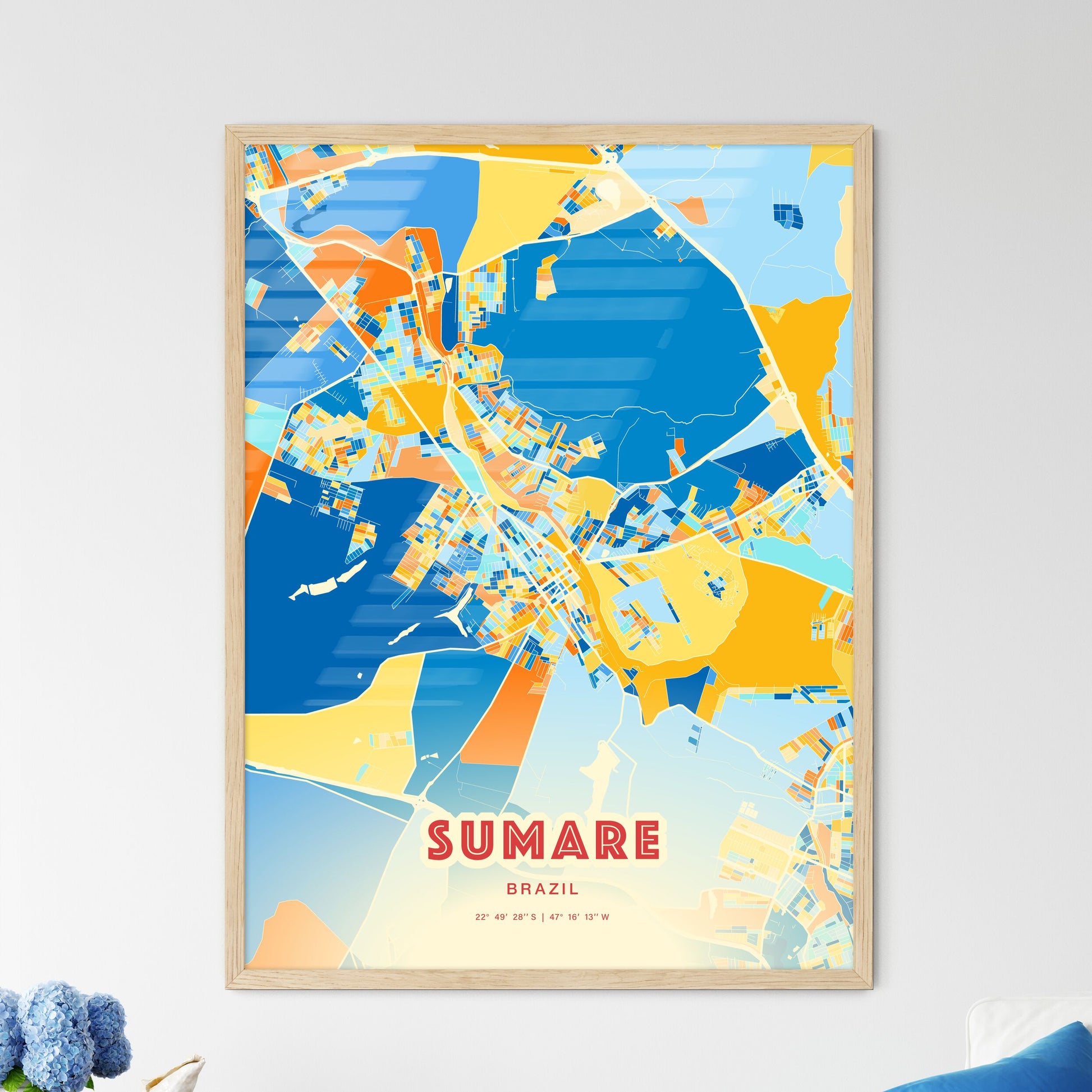 Colorful SUMARE BRAZIL Fine Art Map Blue Orange