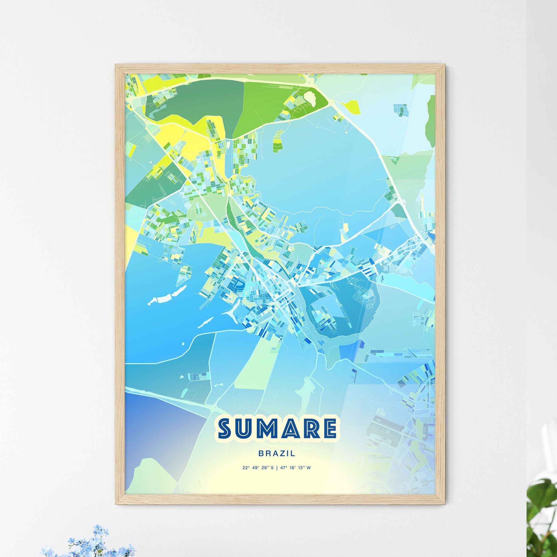 Colorful SUMARE BRAZIL Fine Art Map Cool Blue