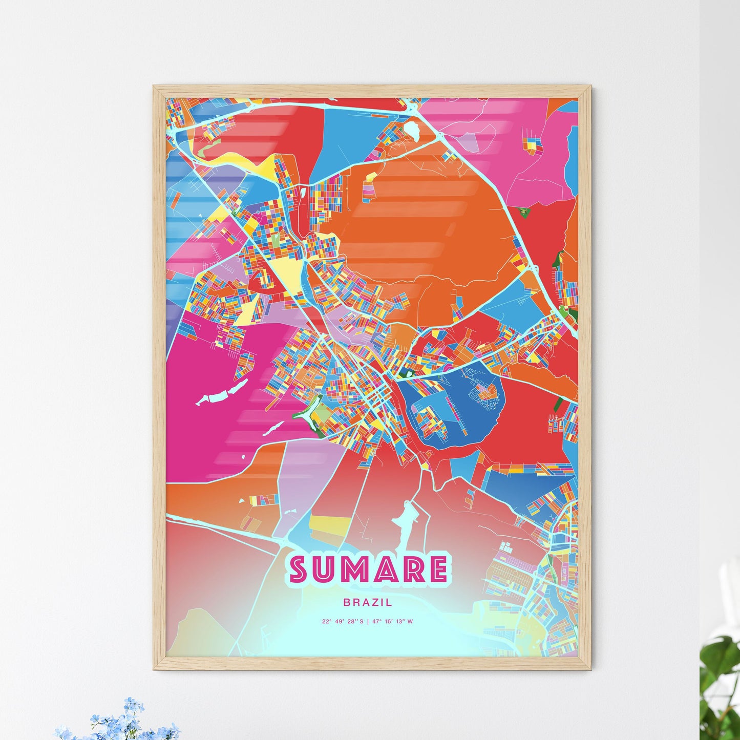 Colorful SUMARE BRAZIL Fine Art Map Crazy Colors