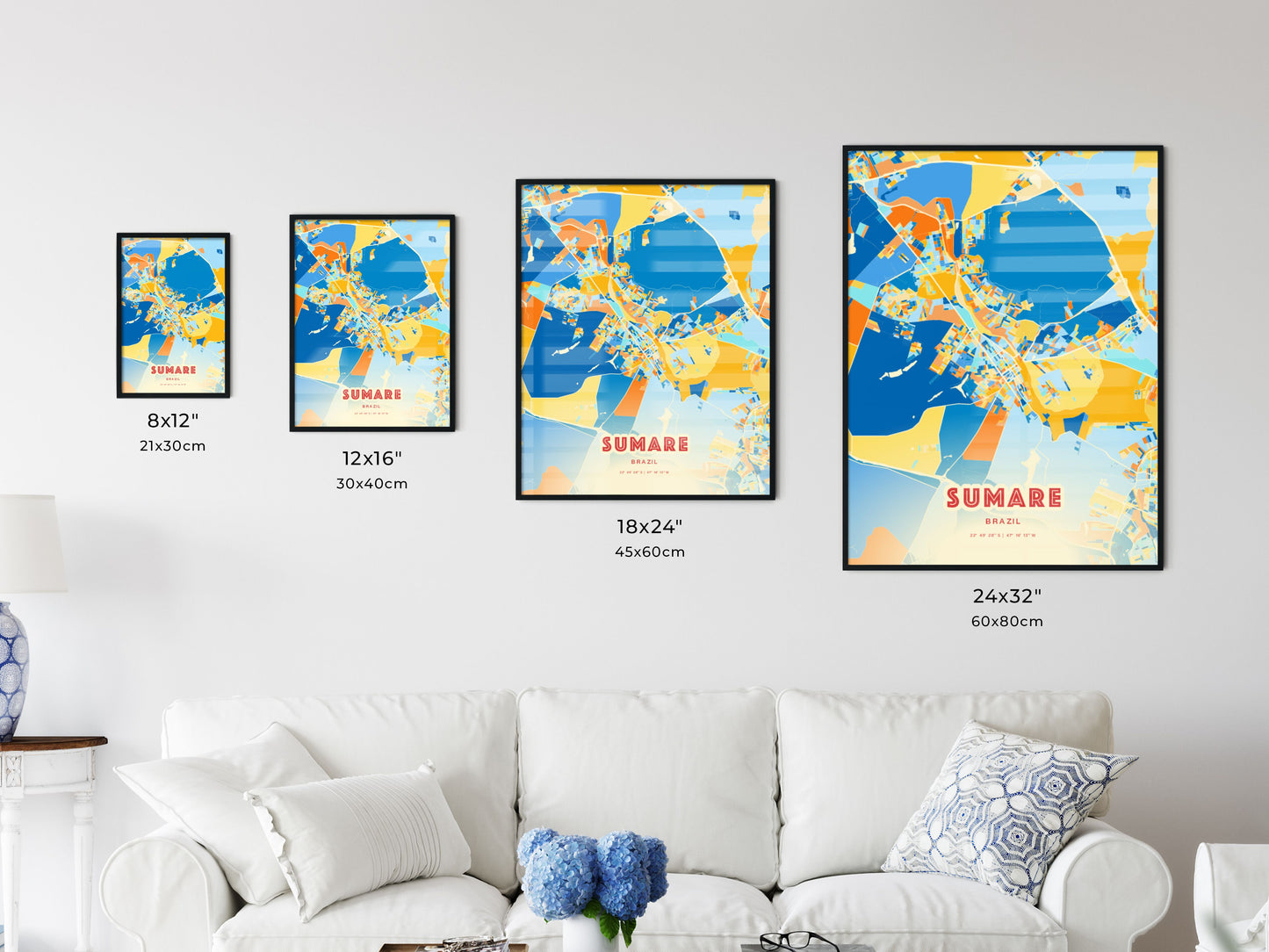 Colorful SUMARE BRAZIL Fine Art Map Blue Orange