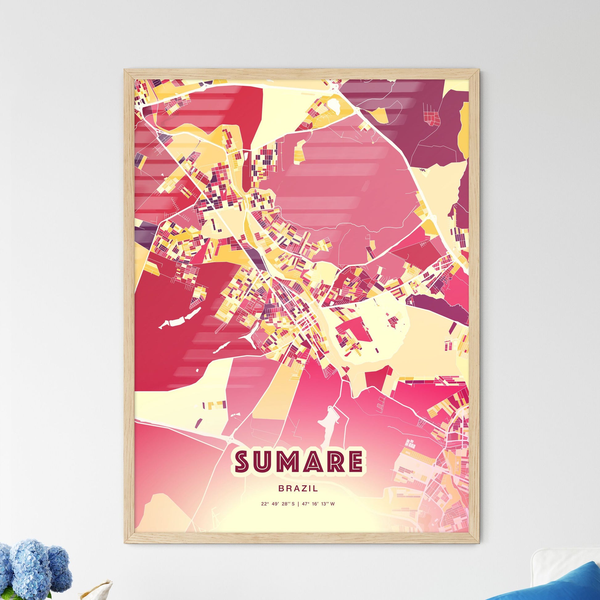 Colorful SUMARE BRAZIL Fine Art Map Hot Red