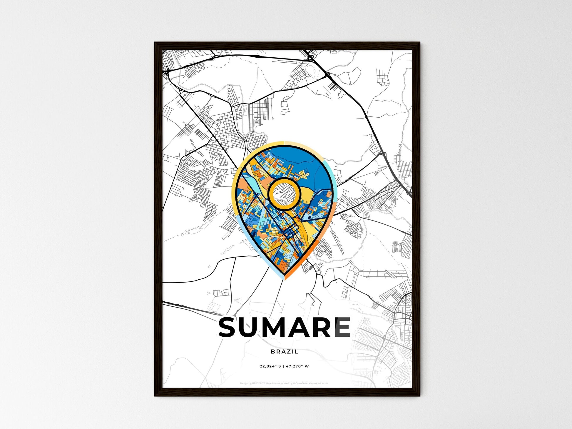Sumare Brazil wedding art map with pointer icon
