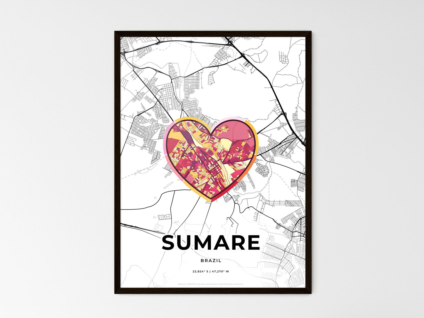 Sumare Brazil wedding art map with heart icon