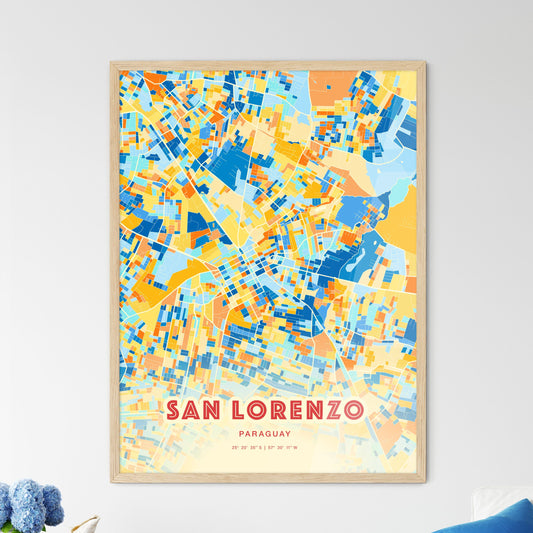Colorful SAN LORENZO PARAGUAY Fine Art Map Blue Orange