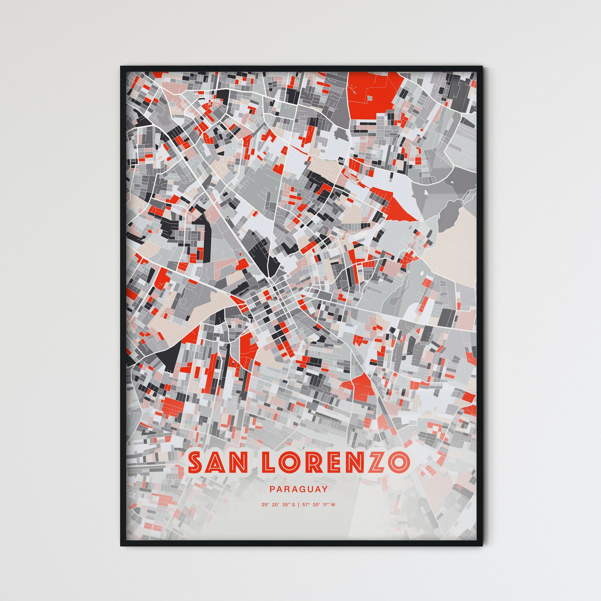 Colorful SAN LORENZO PARAGUAY Fine Art Map Modern