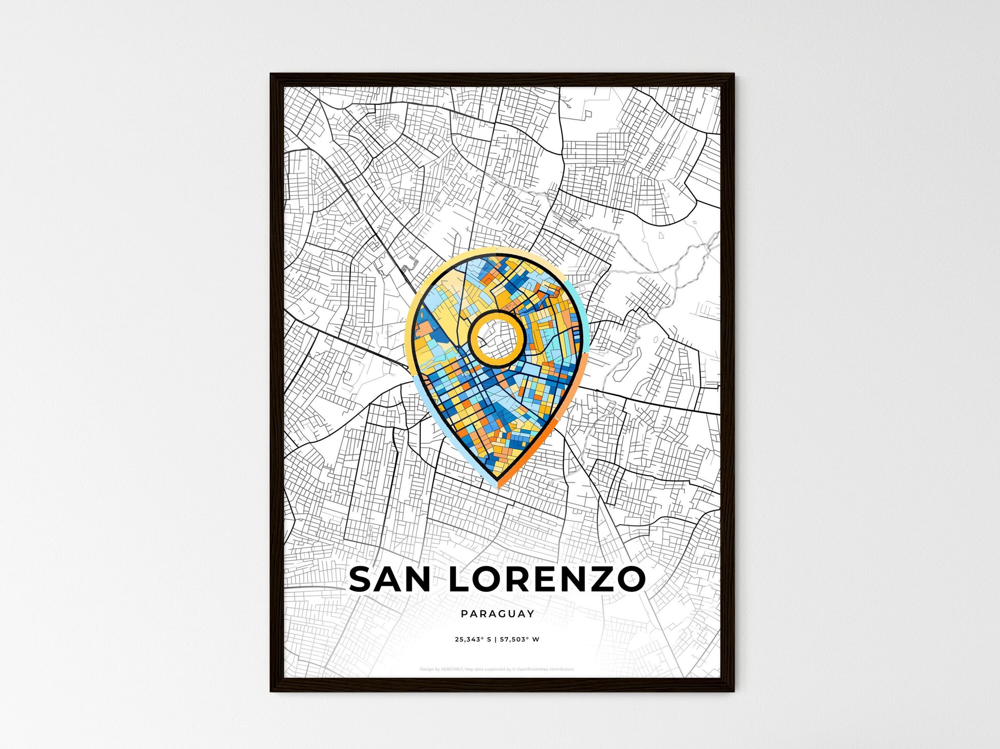 San Lorenzo Paraguay wedding art map with pointer icon