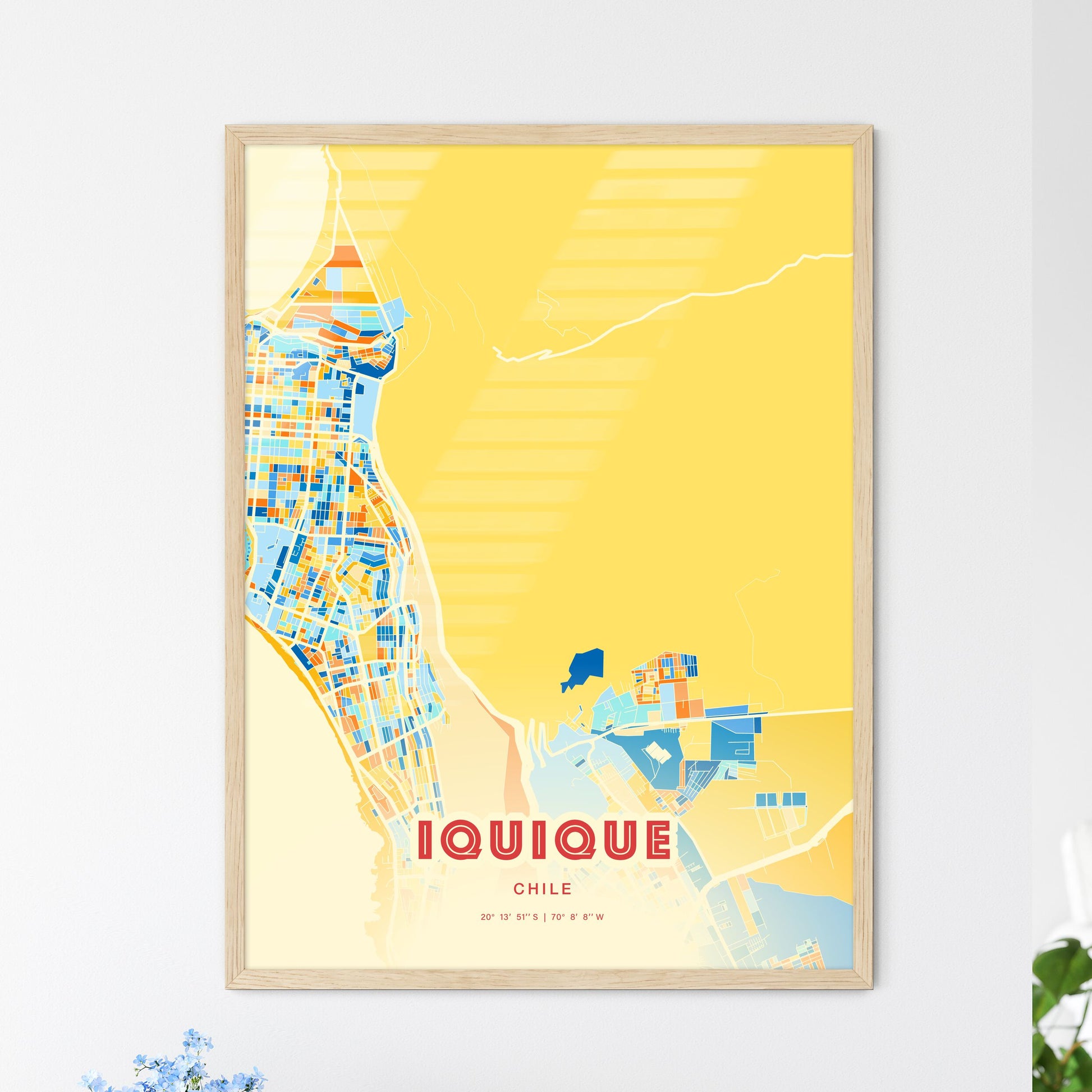 Colorful IQUIQUE CHILE Fine Art Map Blue Orange