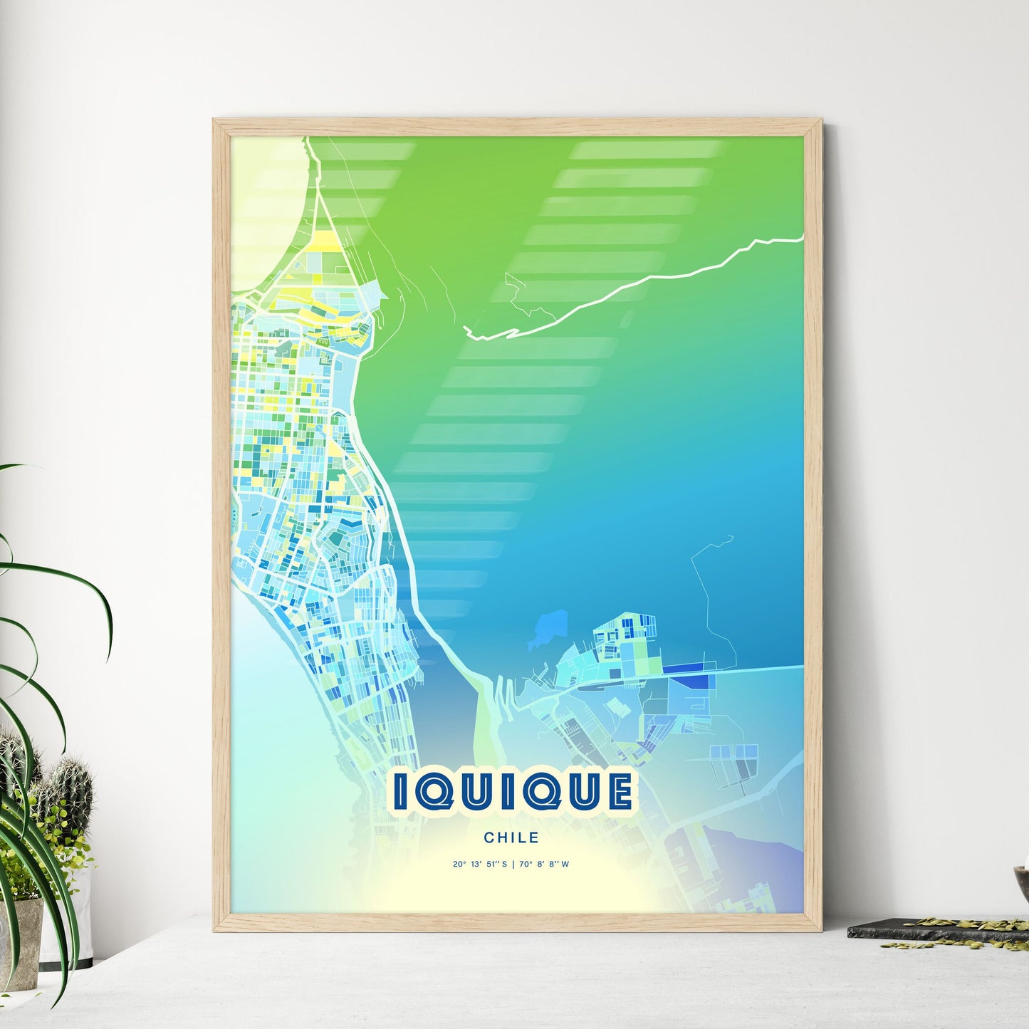 Colorful IQUIQUE CHILE Fine Art Map Cool Blue