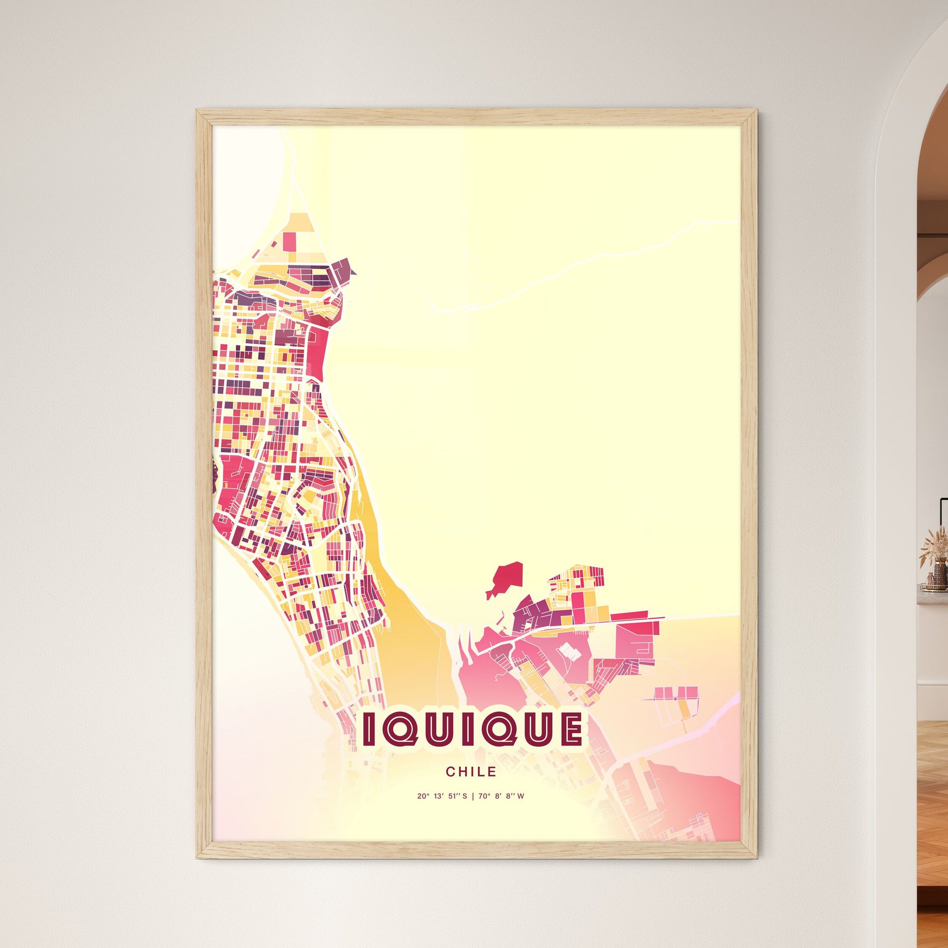 Colorful IQUIQUE CHILE Fine Art Map Hot Red