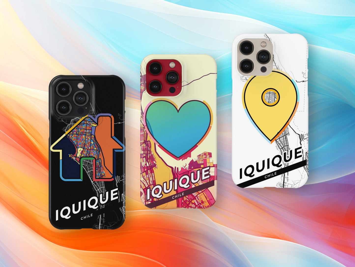 Iquique Chile slim phone case with colorful icon. Birthday, wedding or housewarming gift. Couple match cases.