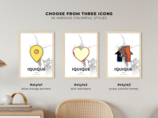 Iquique Chile maps with colorful icons
