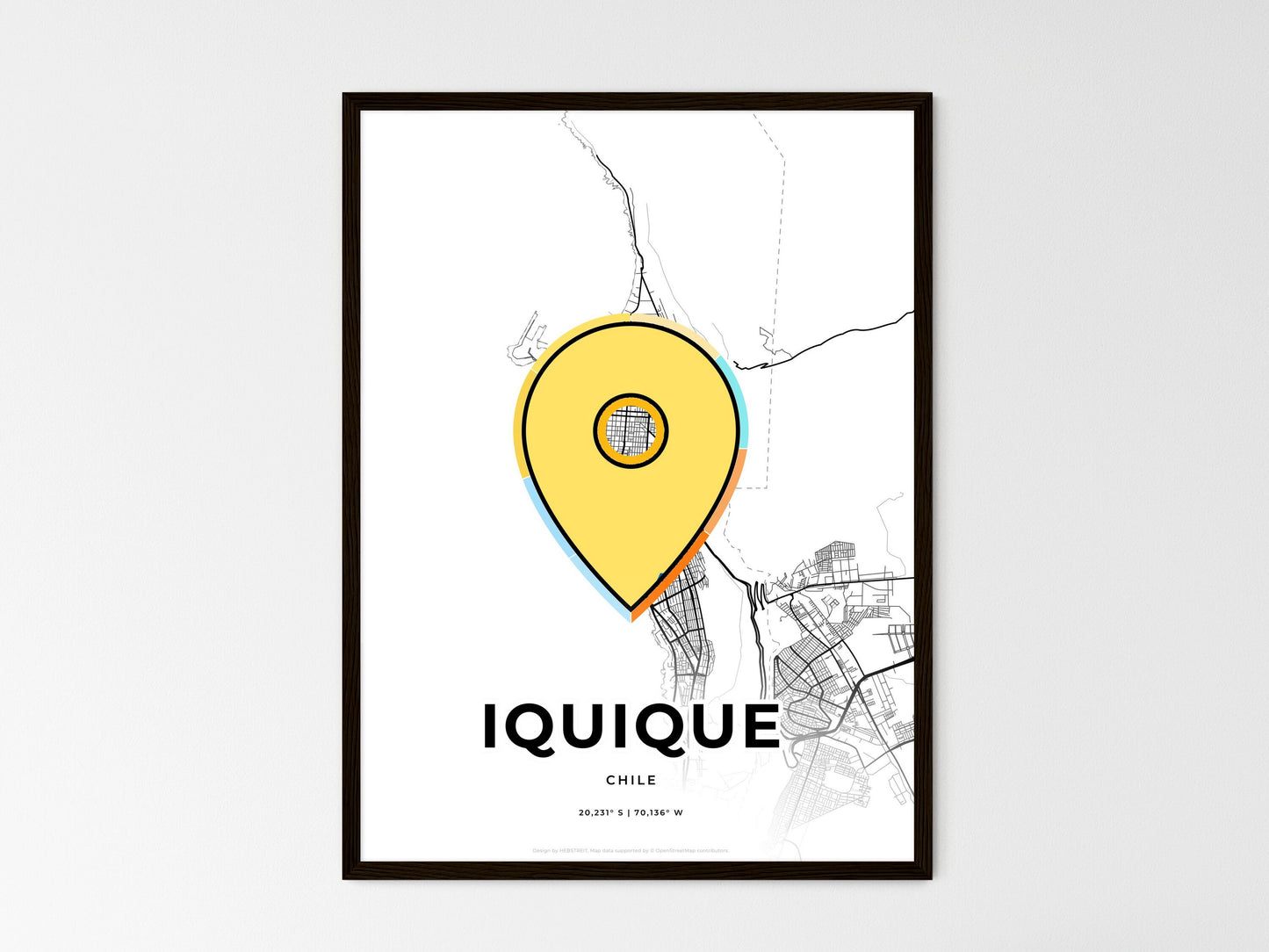 Iquique Chile wedding art map with pointer icon